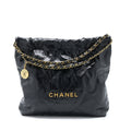 Chanel Medium 22 Bag Shiny Calfskin Black Brushed  (Microchip)