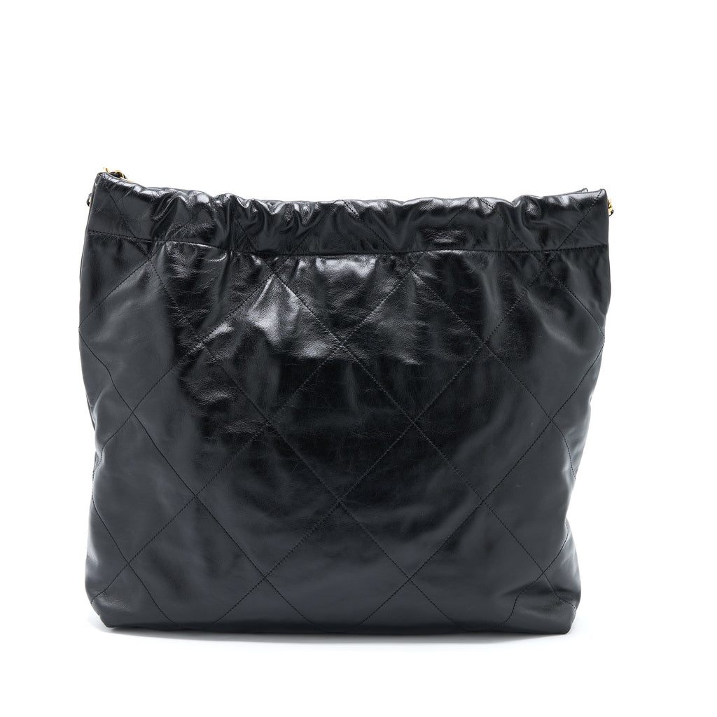 Chanel Medium 22 Bag Shiny Calfskin Black Brushed  (Microchip)