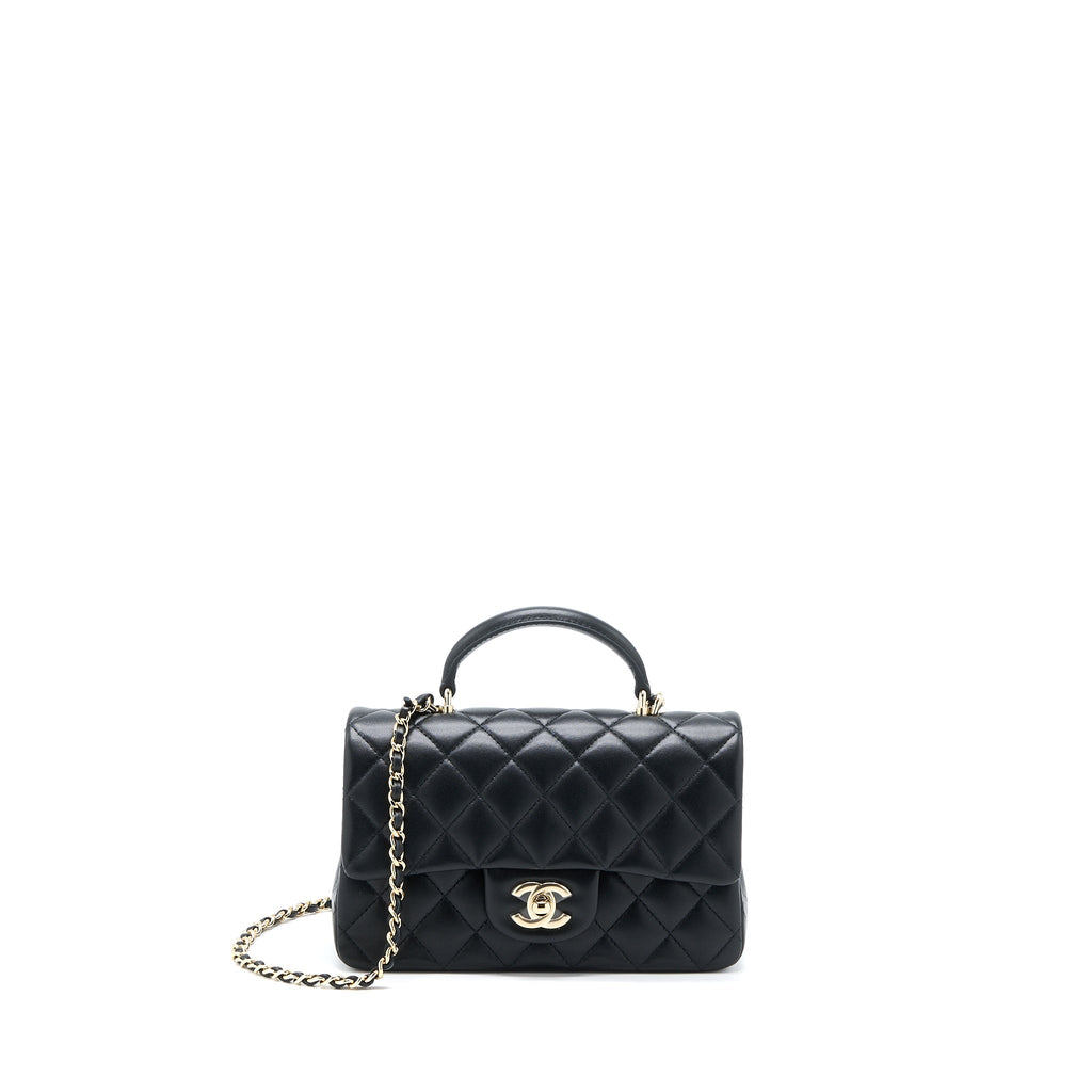 Chanel Top Handle Mini Rectangular Flap Bag Lambskin Black L (Microchip)