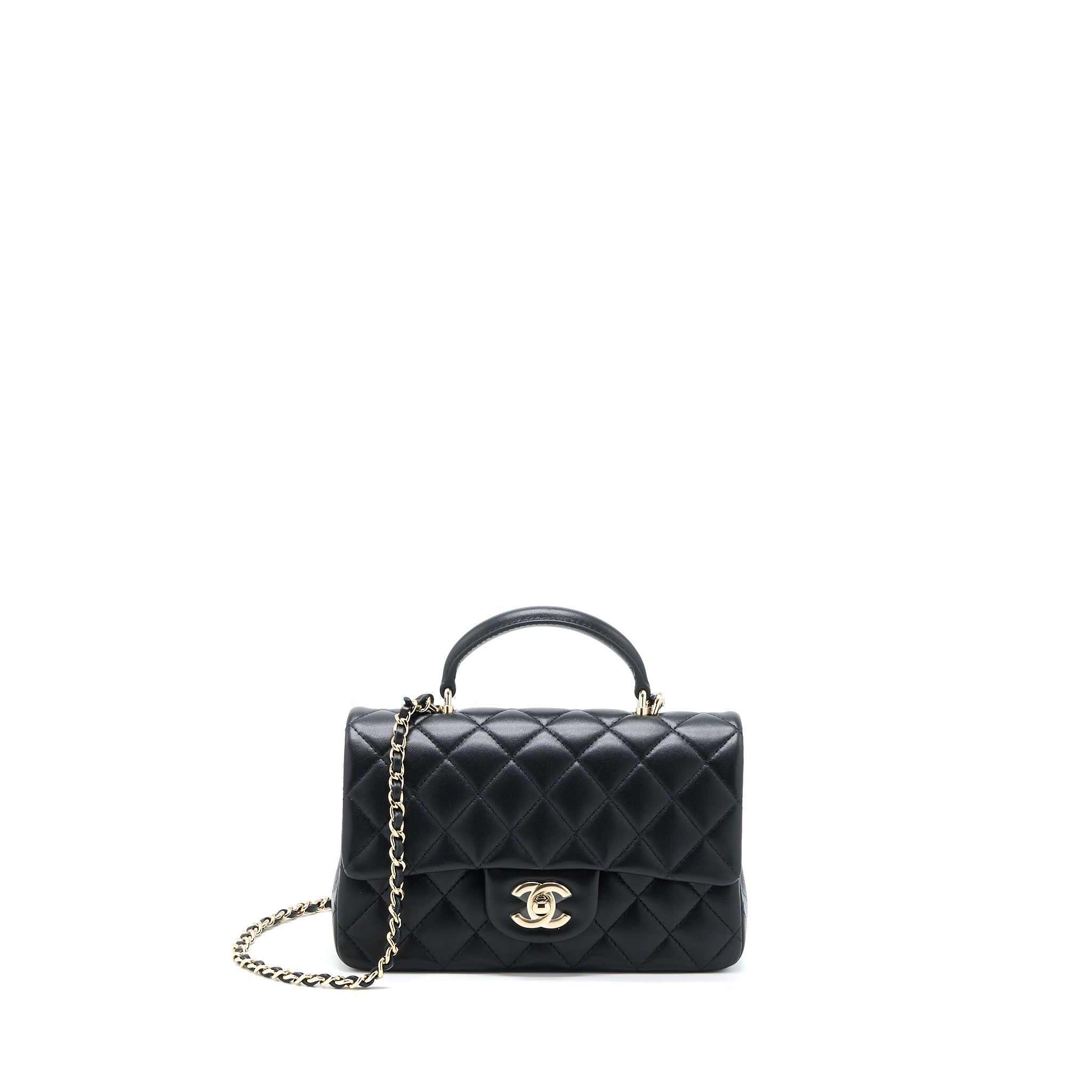 Chanel Top Handle Mini Rectangular Flap Bag Lambskin Black L (Microchip)
