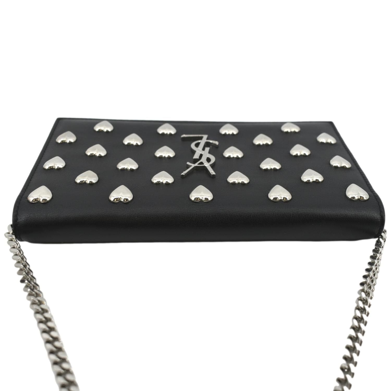 YVES SAINT LAURENT Kate Heart Studded Leather Shoulder Bag Black