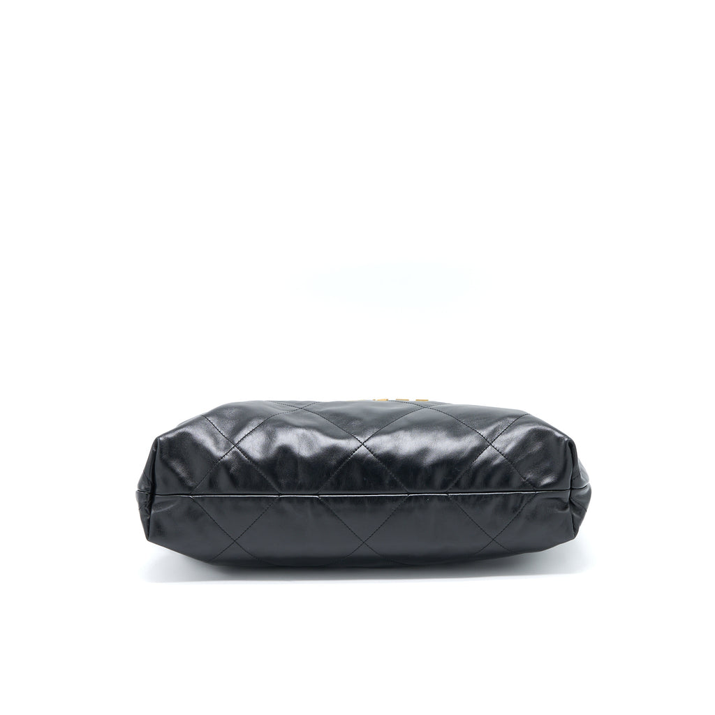 Chanel Medium 22 Bag Shiny Calfskin Black Brushed  (Microchip)