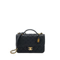 Chanel 22K Top Handle Messenger Bag Caviar Black Brushed  (Microchip)