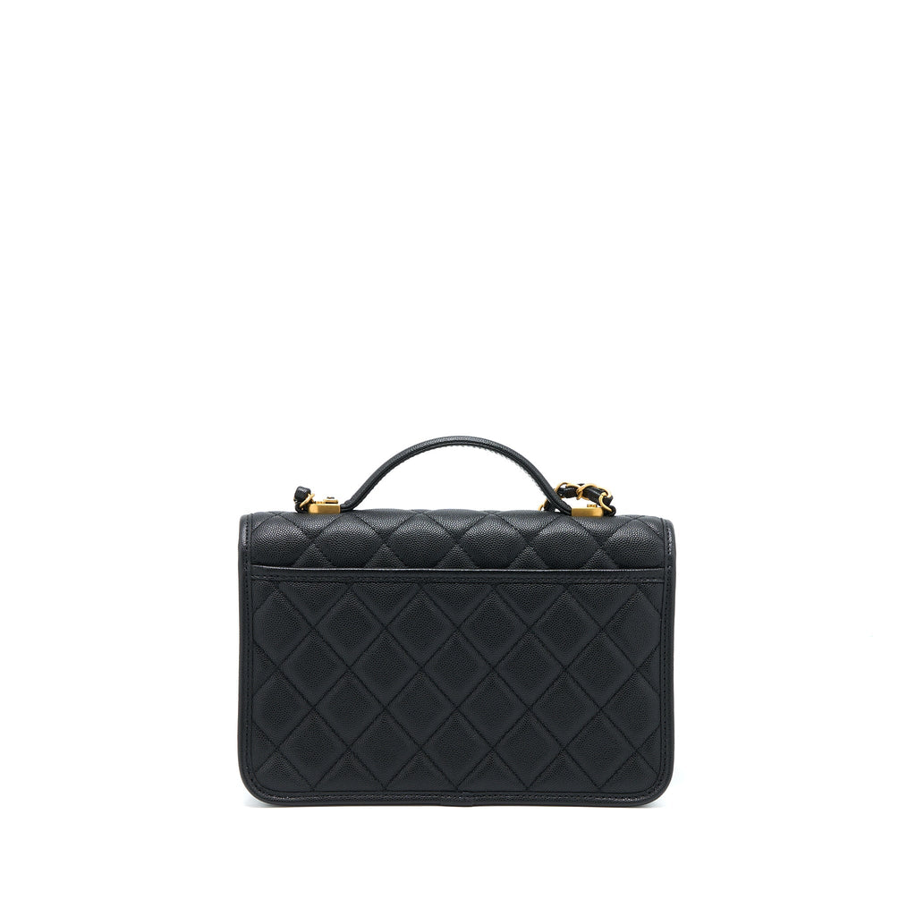 Chanel 22K Top Handle Messenger Bag Caviar Black Brushed  (Microchip)