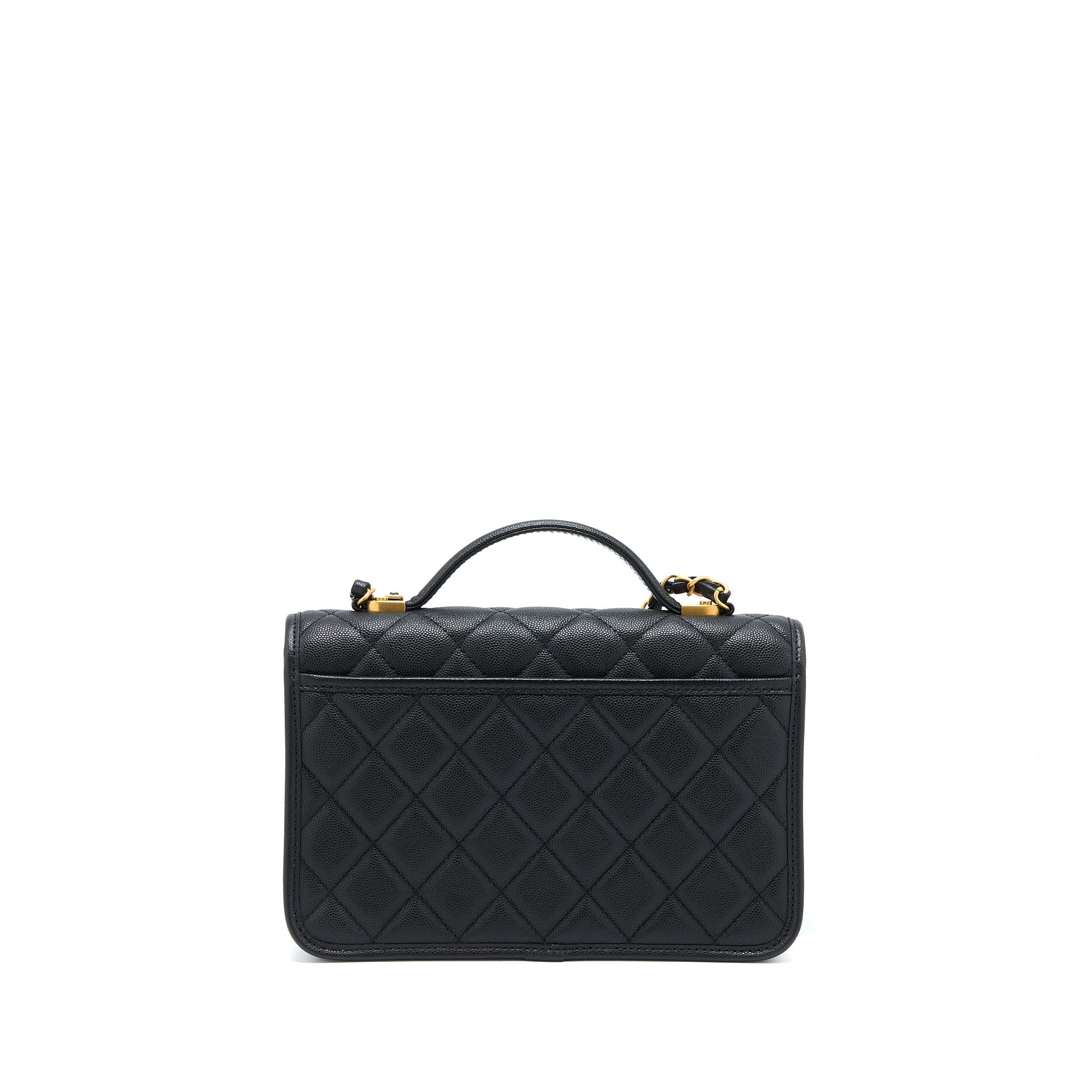 Chanel 22K Top Handle Messenger Bag Caviar Black Brushed  (Microchip)