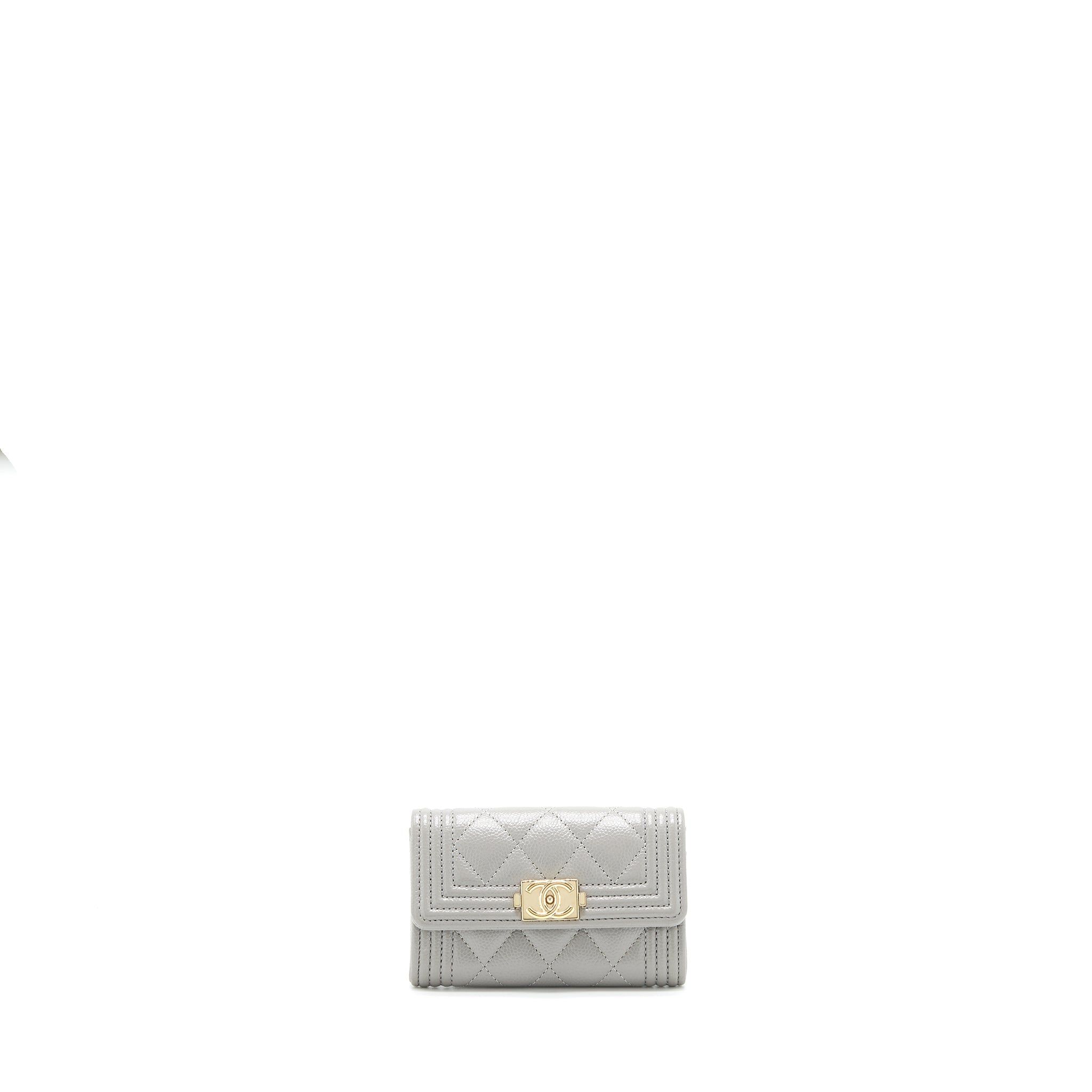 Chanel Boy Flap card holder Caviar light Grey L