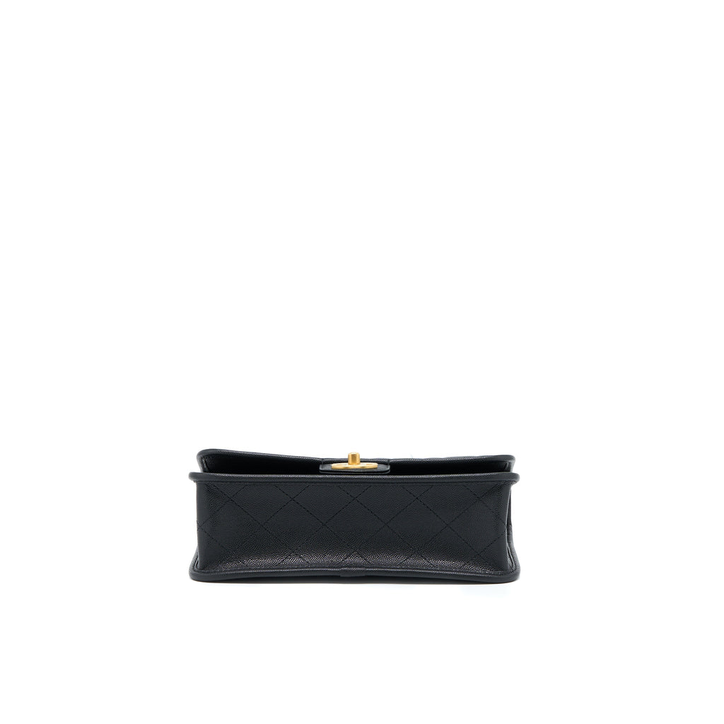 Chanel 22K Top Handle Messenger Bag Caviar Black Brushed  (Microchip)
