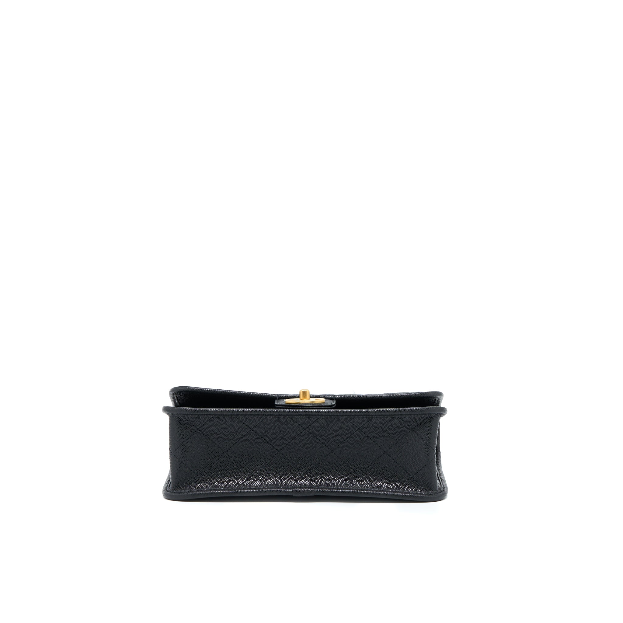 Chanel 22K Top Handle Messenger Bag Caviar Black Brushed  (Microchip)