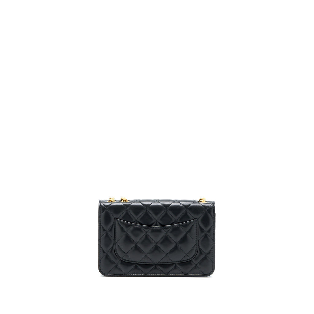 Chanel 22K Gold Pillar Wallet On Chain Lambskin Black Brushed  (Microchip)