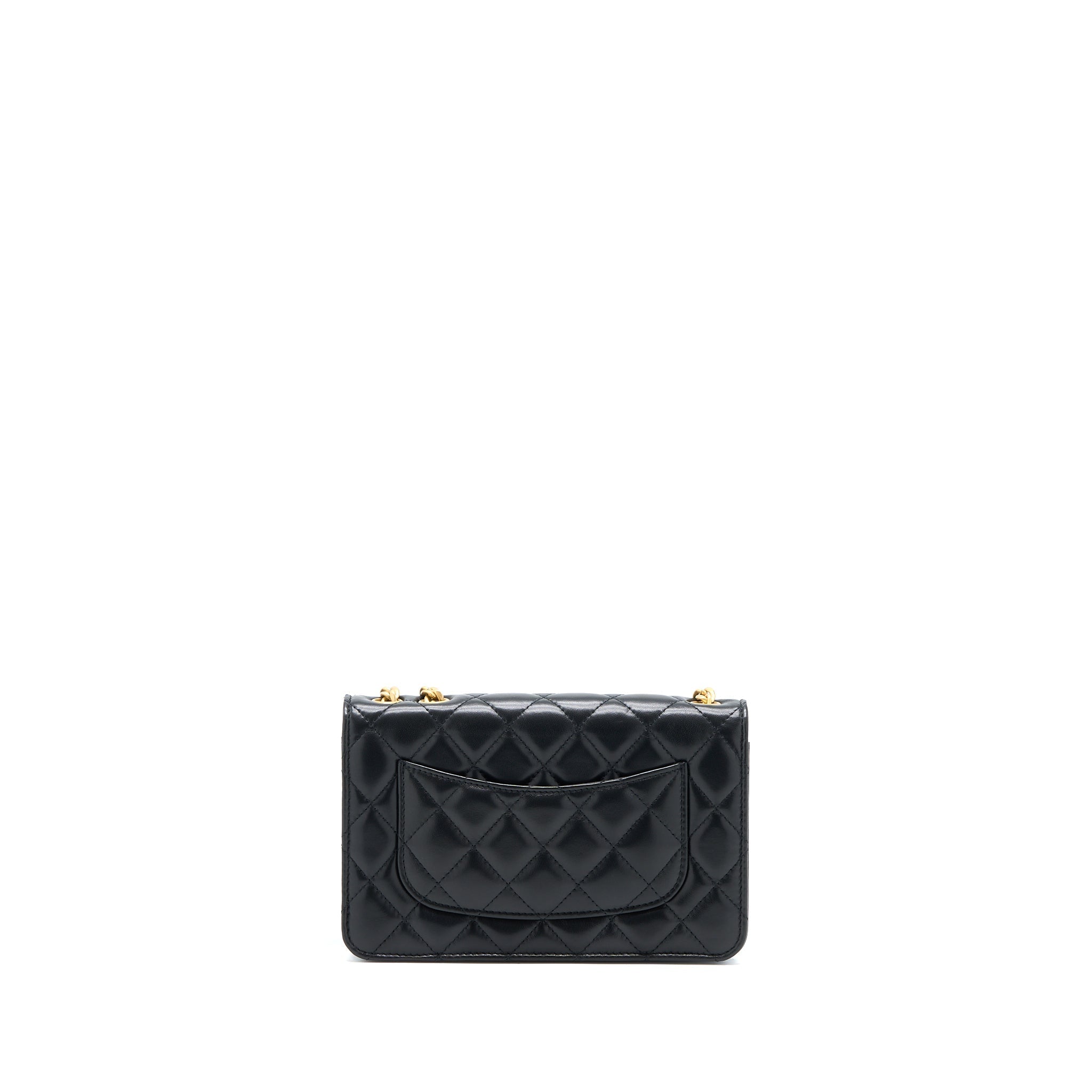 Chanel 22K Gold Pillar Wallet On Chain Lambskin Black Brushed  (Microchip)