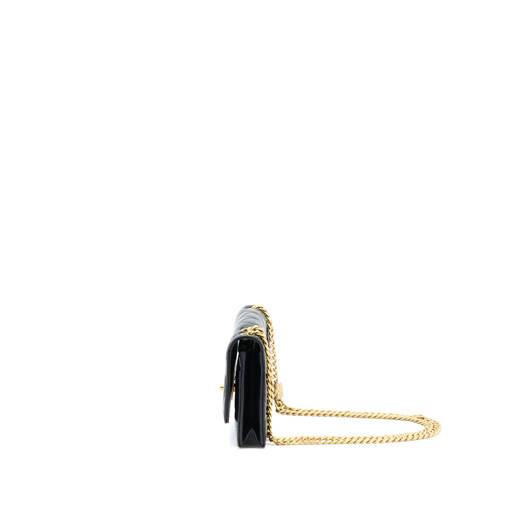 Chanel 22K Gold Pillar Wallet On Chain Lambskin Black Brushed  (Microchip)