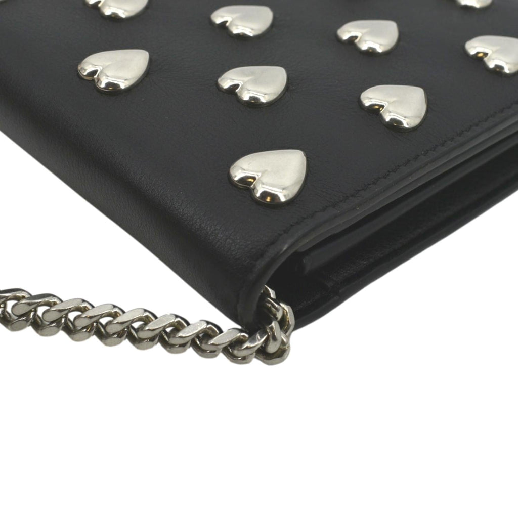 YVES SAINT LAURENT Kate Heart Studded Leather Shoulder Bag Black