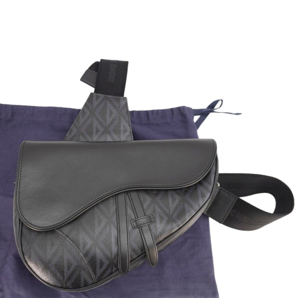 CHRISTIAN DIOR Diamond Canvas Saddle Crossbody Bag Black