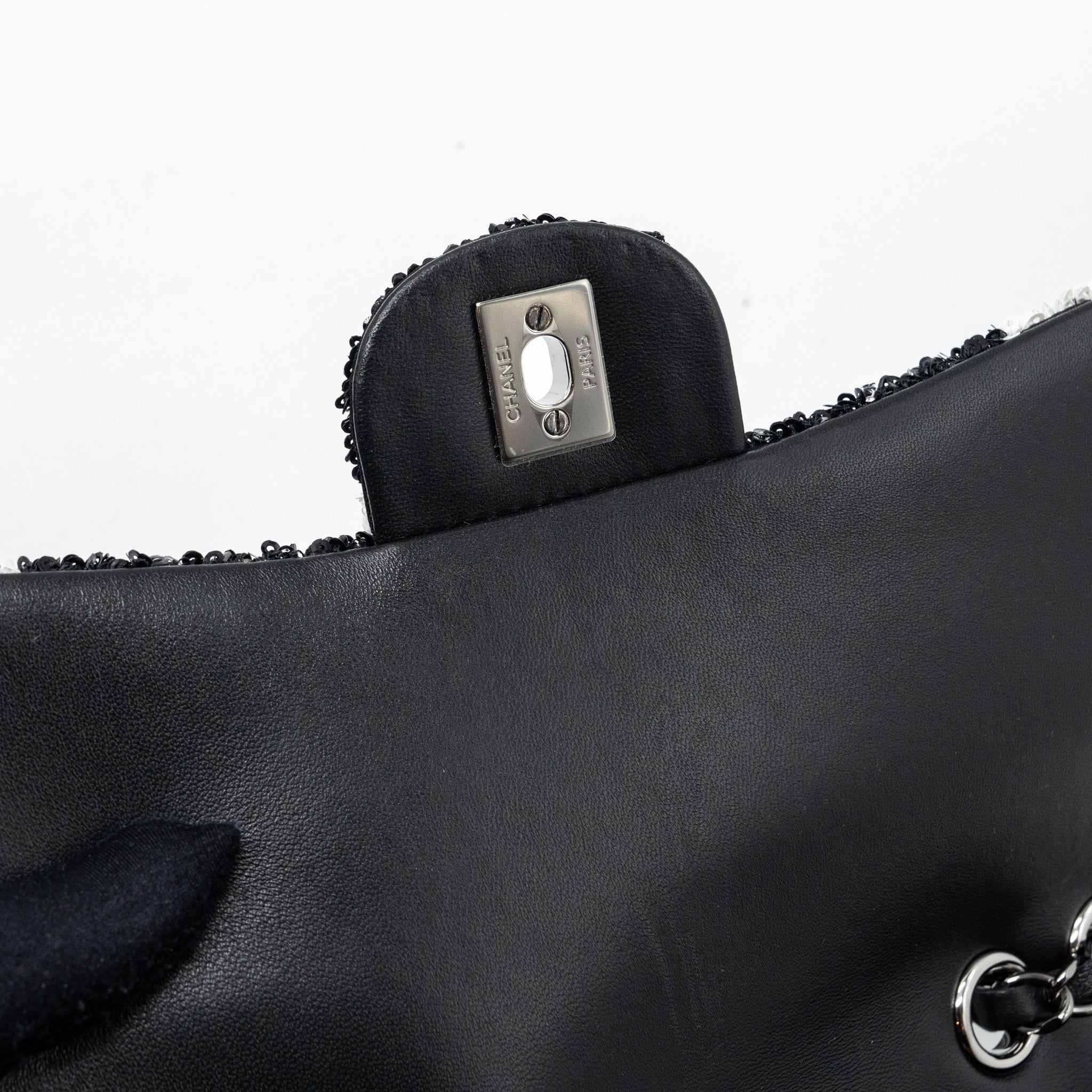 Chanel 21P Limited Edition Flap Bag Sequins/ Satin Black/ White