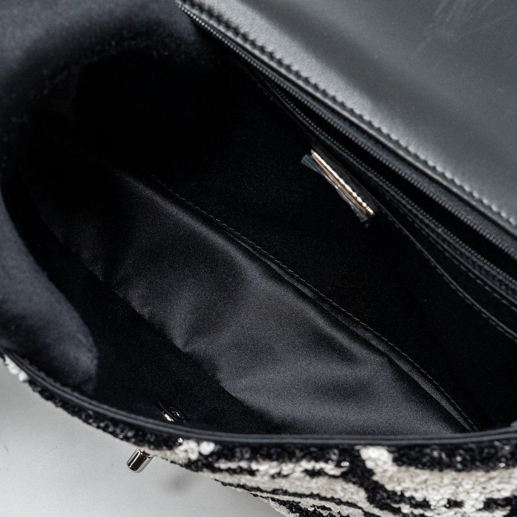 Chanel 21P Limited Edition Flap Bag Sequins/ Satin Black/ White