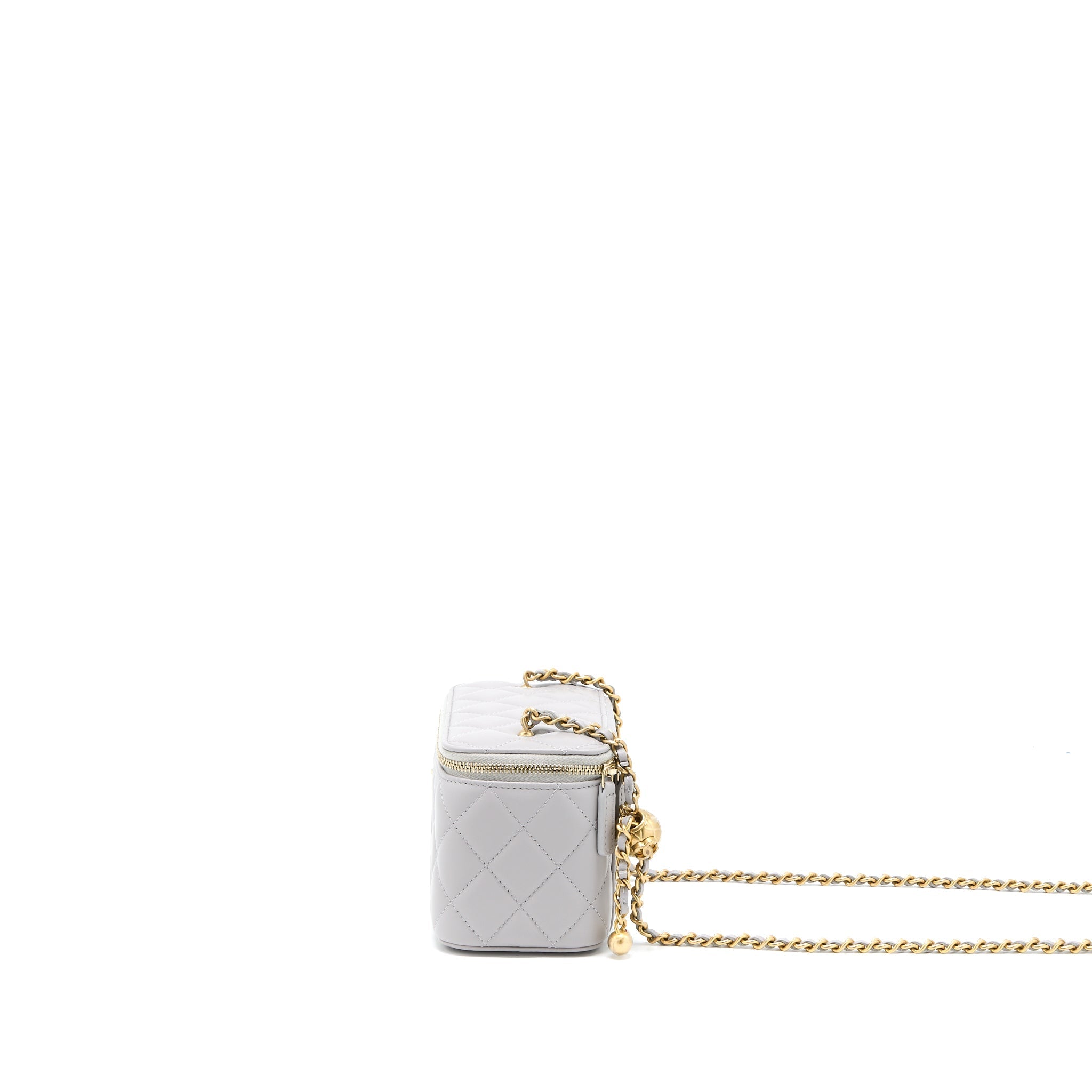 Chanel 22B Pearl Crush Long Vanity with Chain Lambskin Grey