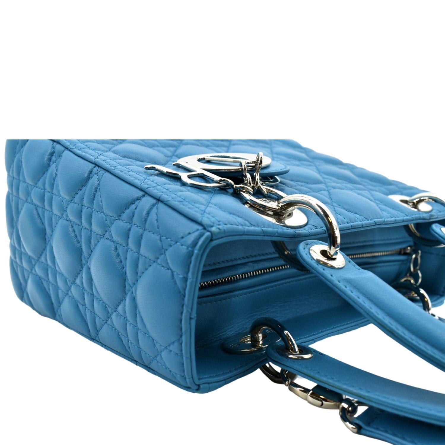 CHRISTIAN DIOR Medium Lady Dior Cannage Lambskin Leather Shoulder Bag Blue