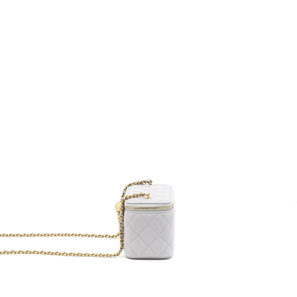 Chanel 22B Pearl Crush Long Vanity with Chain Lambskin Grey