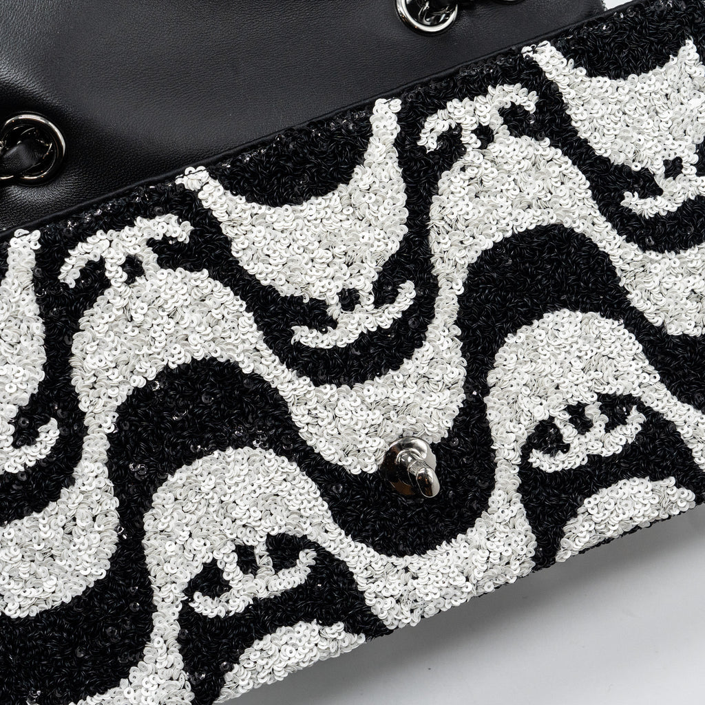 Chanel 21P Limited Edition Flap Bag Sequins/ Satin Black/ White