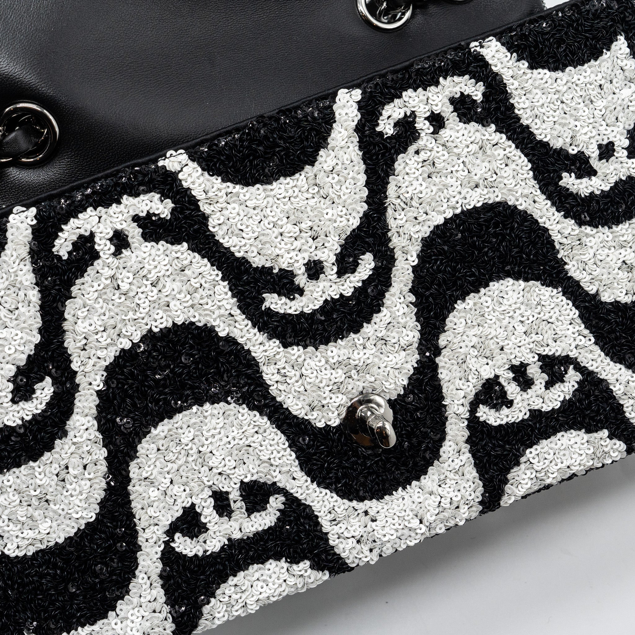 Chanel 21P Limited Edition Flap Bag Sequins/ Satin Black/ White