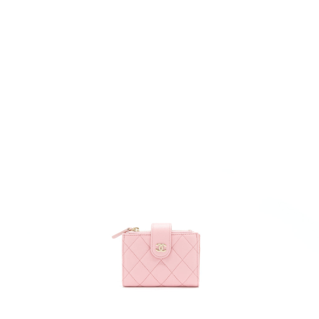 Chanel Double Zip Card Holder Caviar Pink L