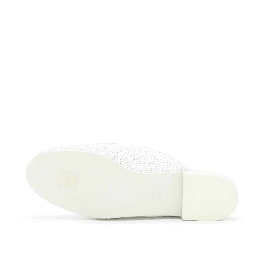 Chanel Size 38 CC Logo Sequins Lambskin Mule White