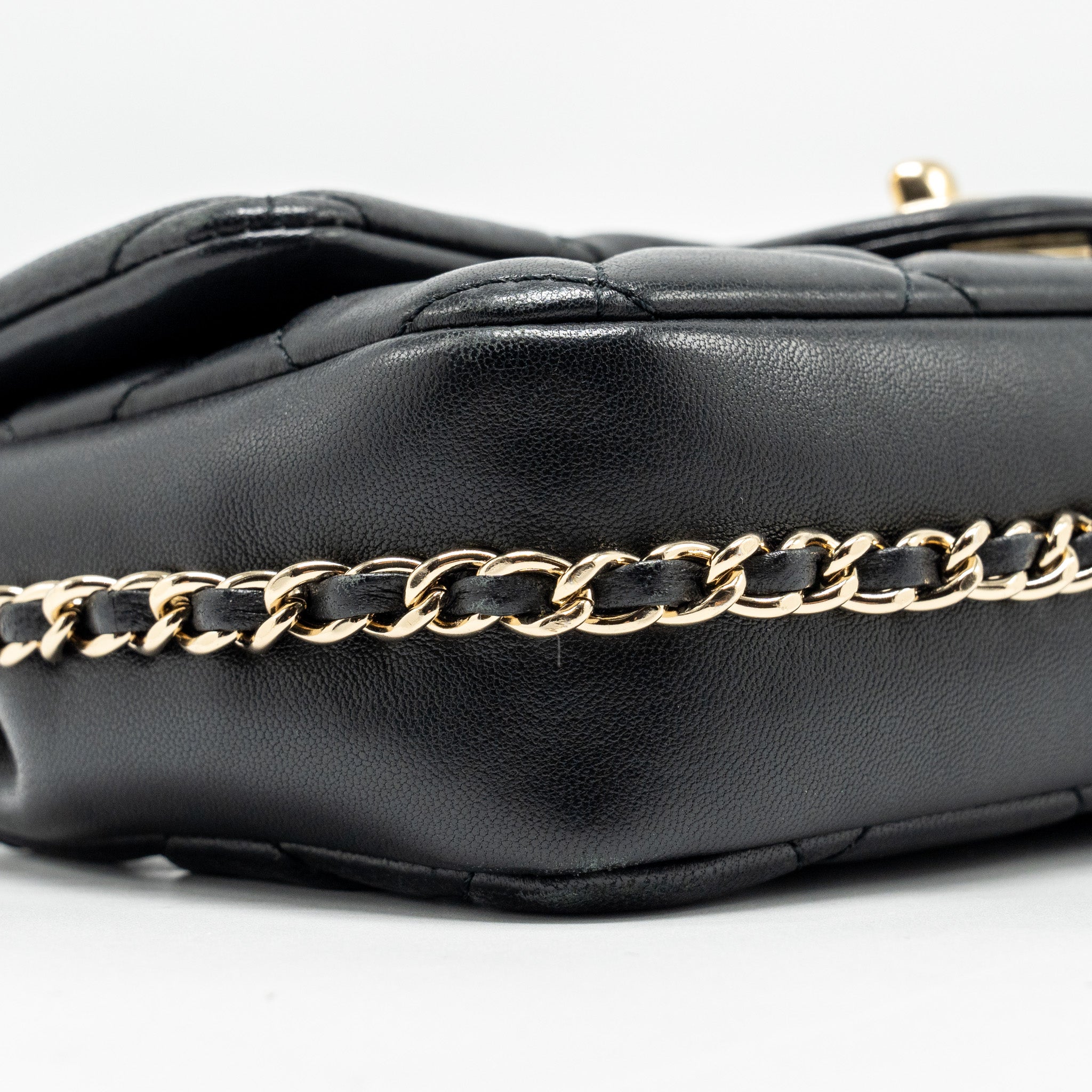 Chanel Pearl Chain Quilted Flap Bag Lambskin Black