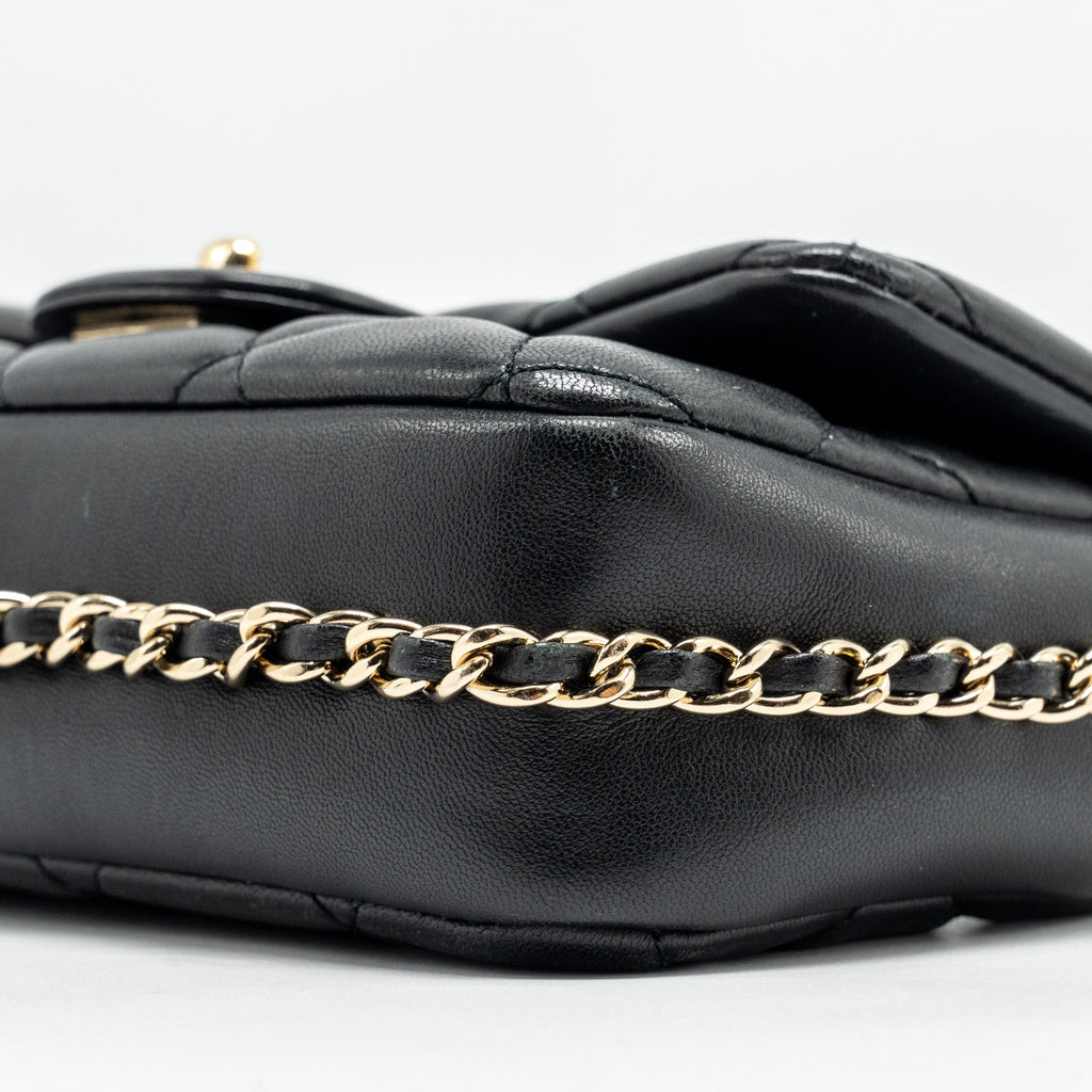 Chanel Pearl Chain Quilted Flap Bag Lambskin Black