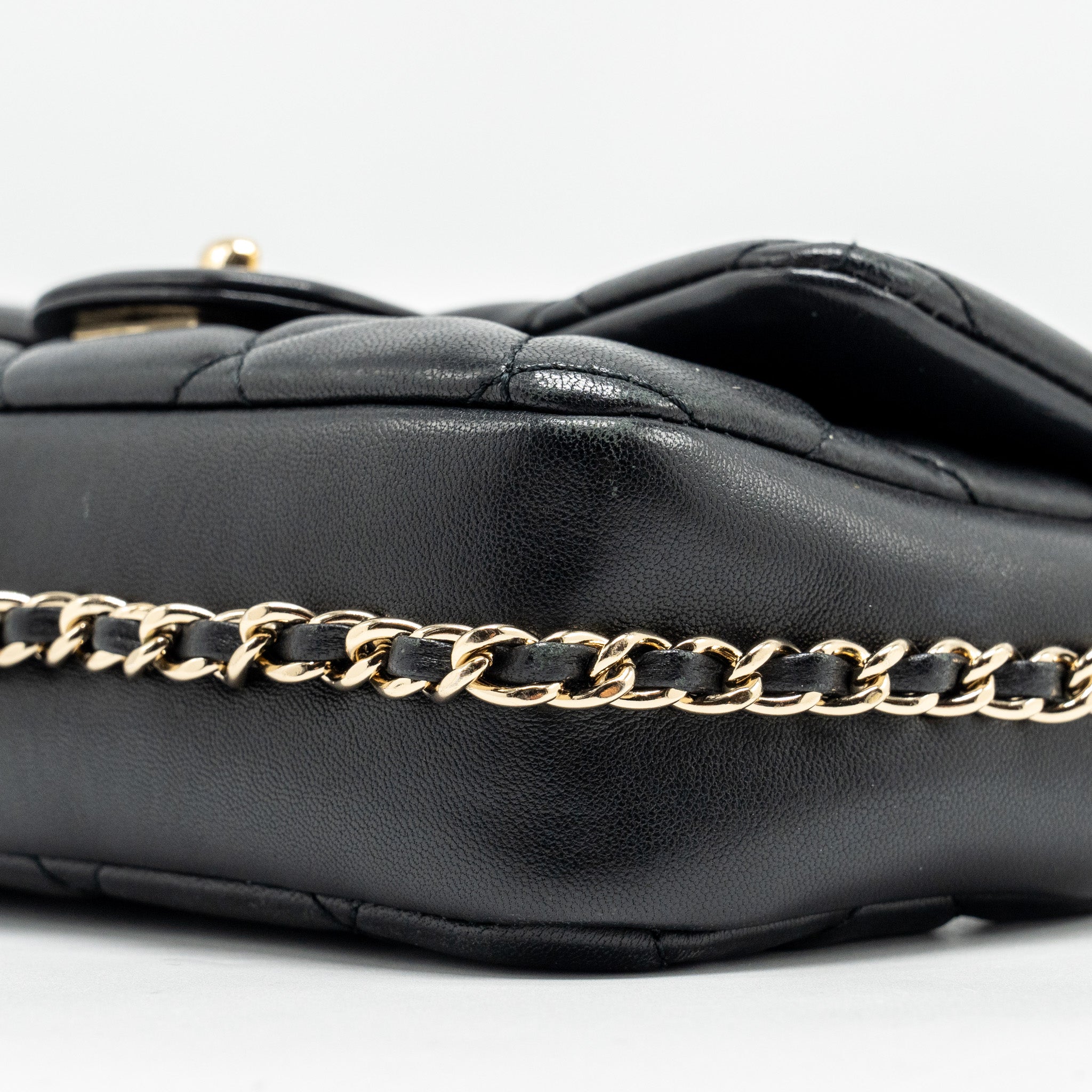 Chanel Pearl Chain Quilted Flap Bag Lambskin Black