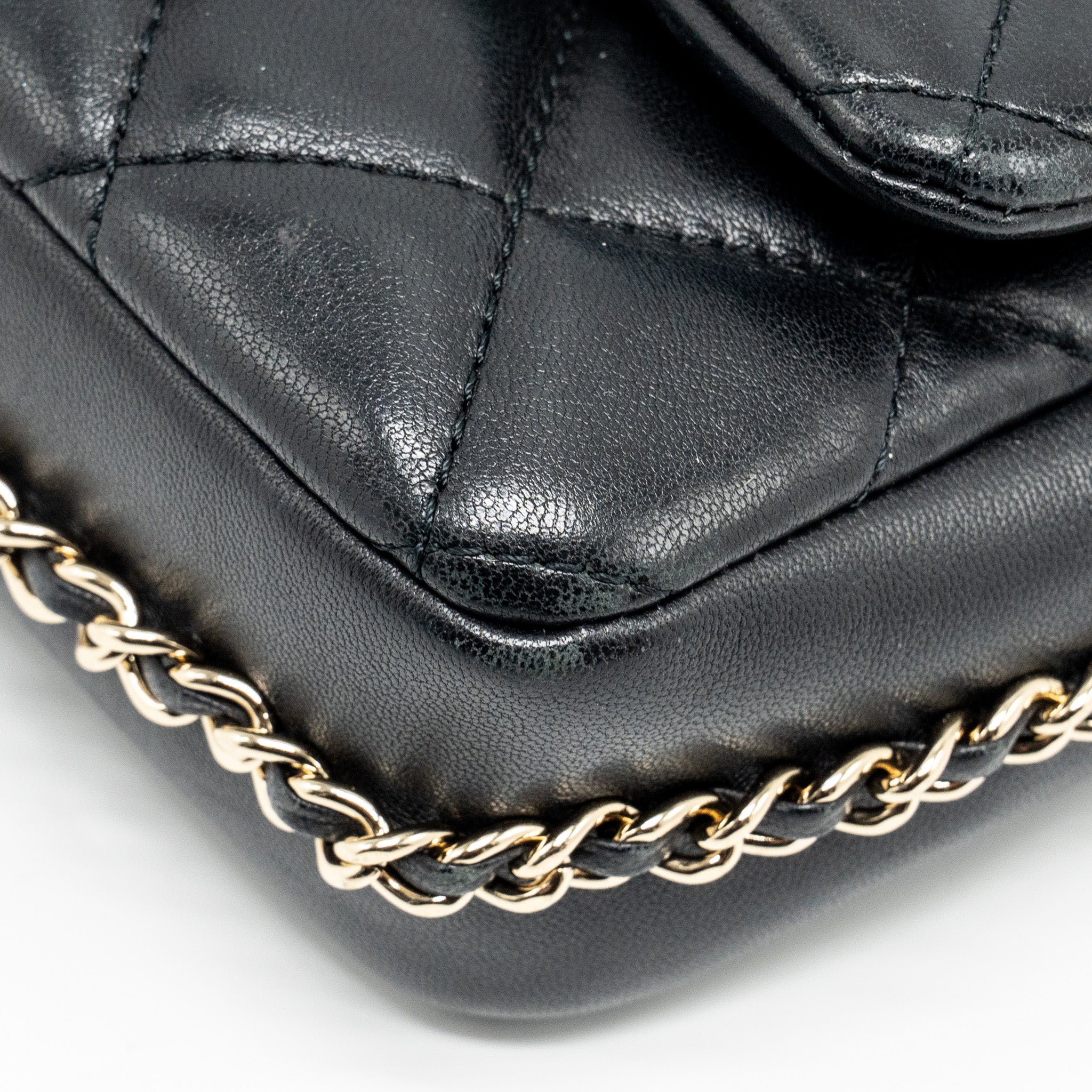 Chanel Pearl Chain Quilted Flap Bag Lambskin Black