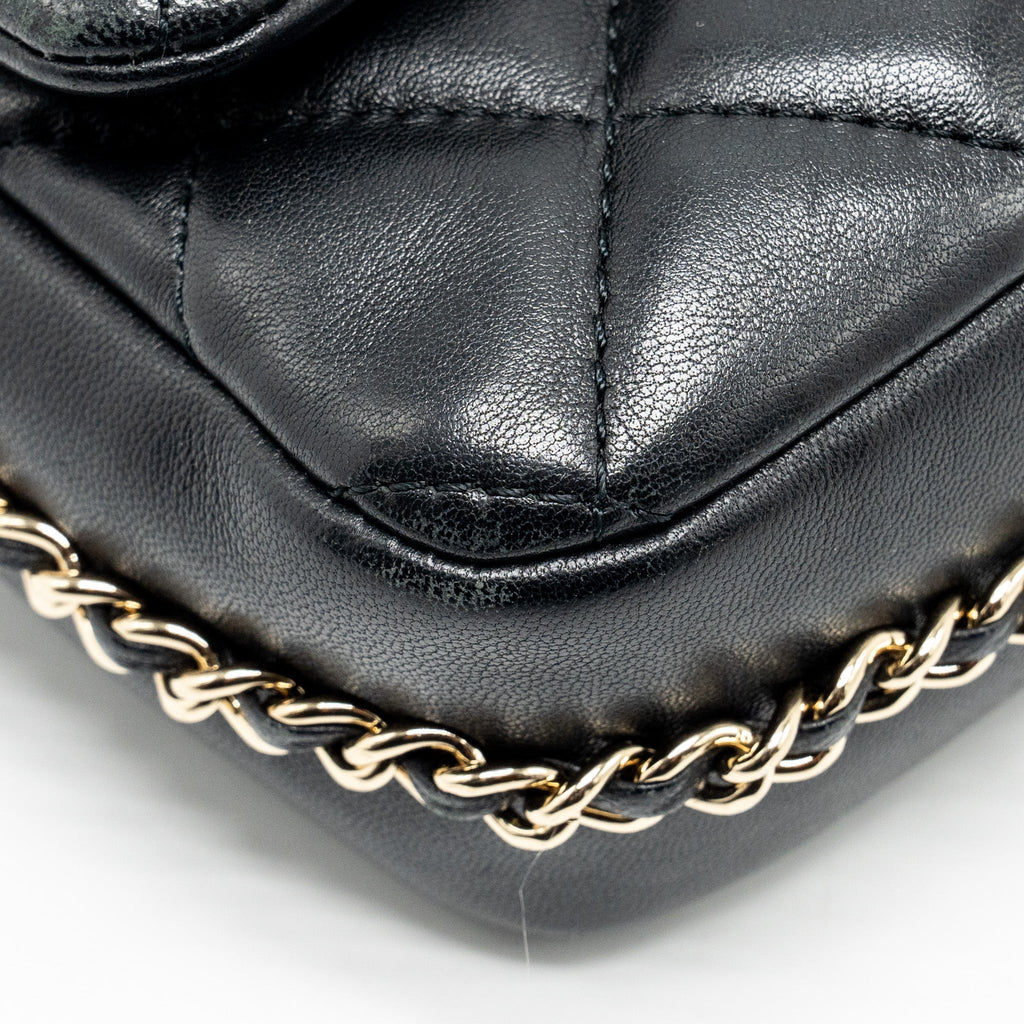 Chanel Pearl Chain Quilted Flap Bag Lambskin Black