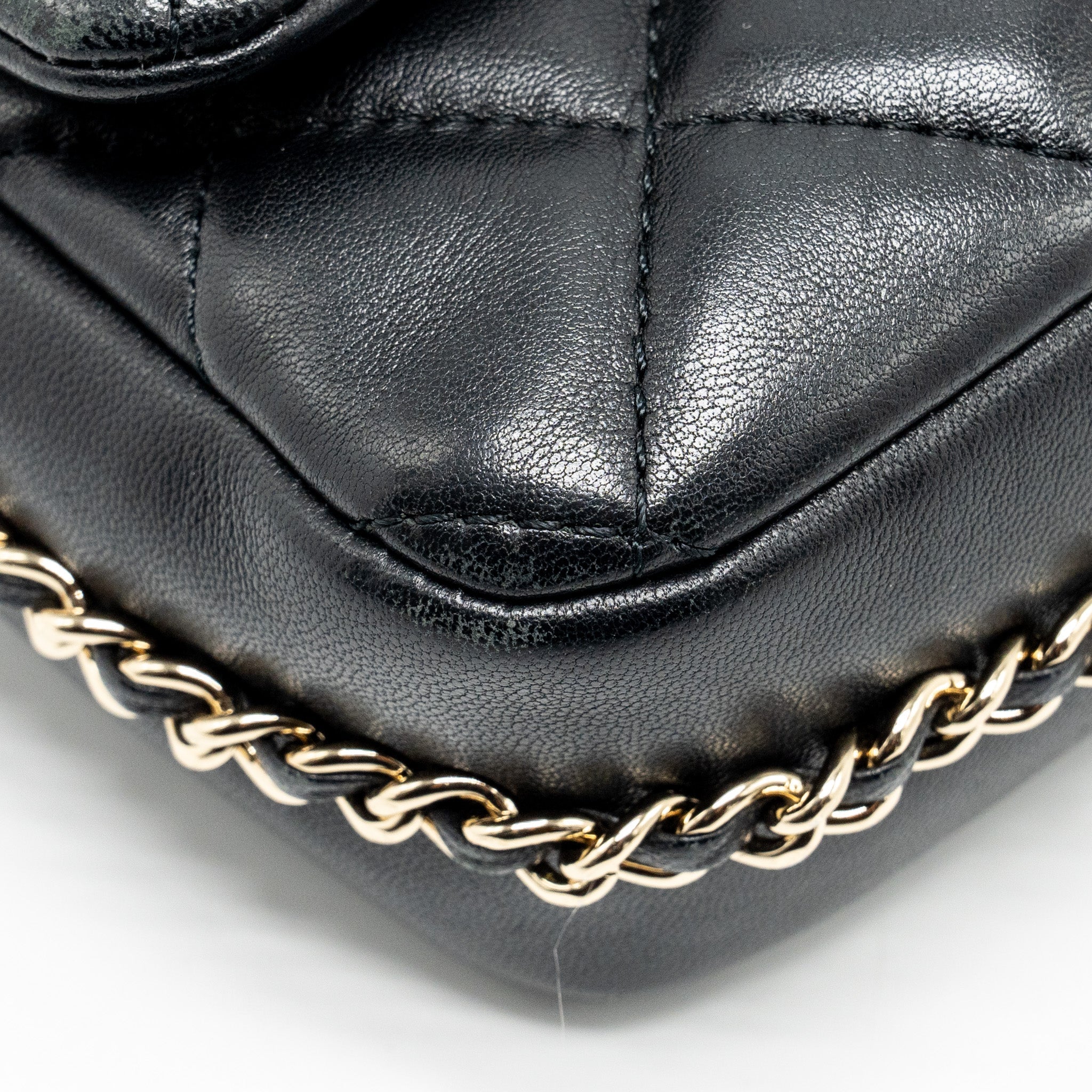 Chanel Pearl Chain Quilted Flap Bag Lambskin Black