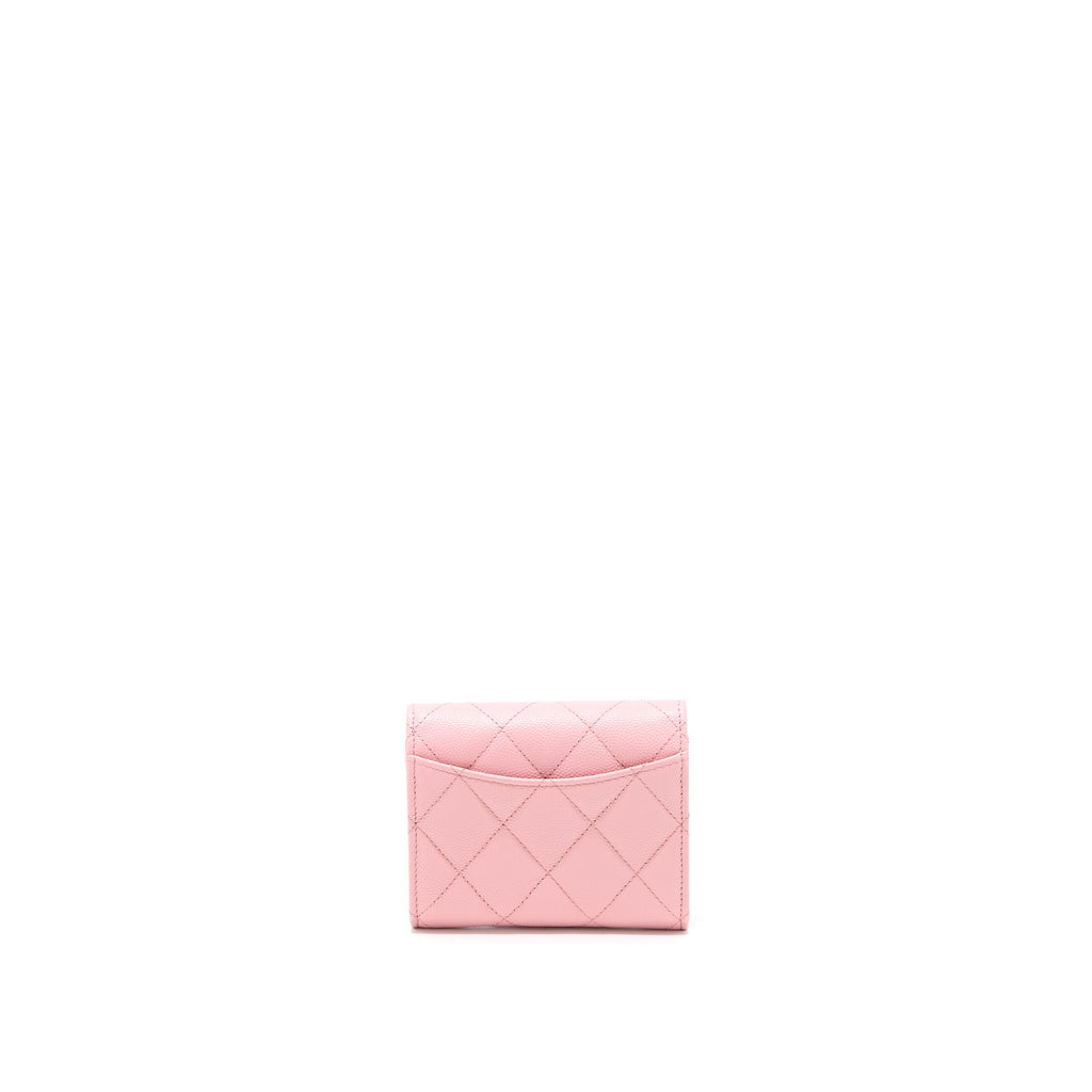Chanel 22C Flap Card Holder with Chain Caviar Pink L