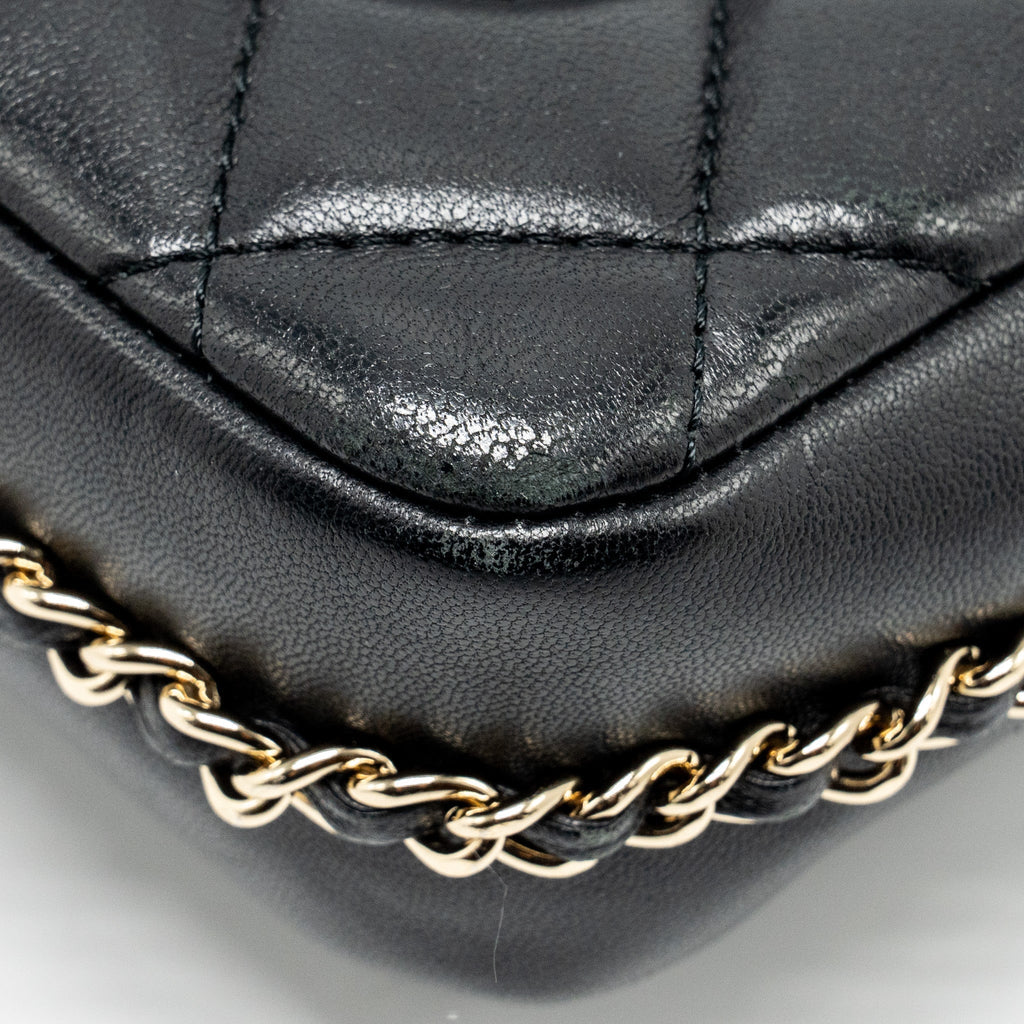 Chanel Pearl Chain Quilted Flap Bag Lambskin Black