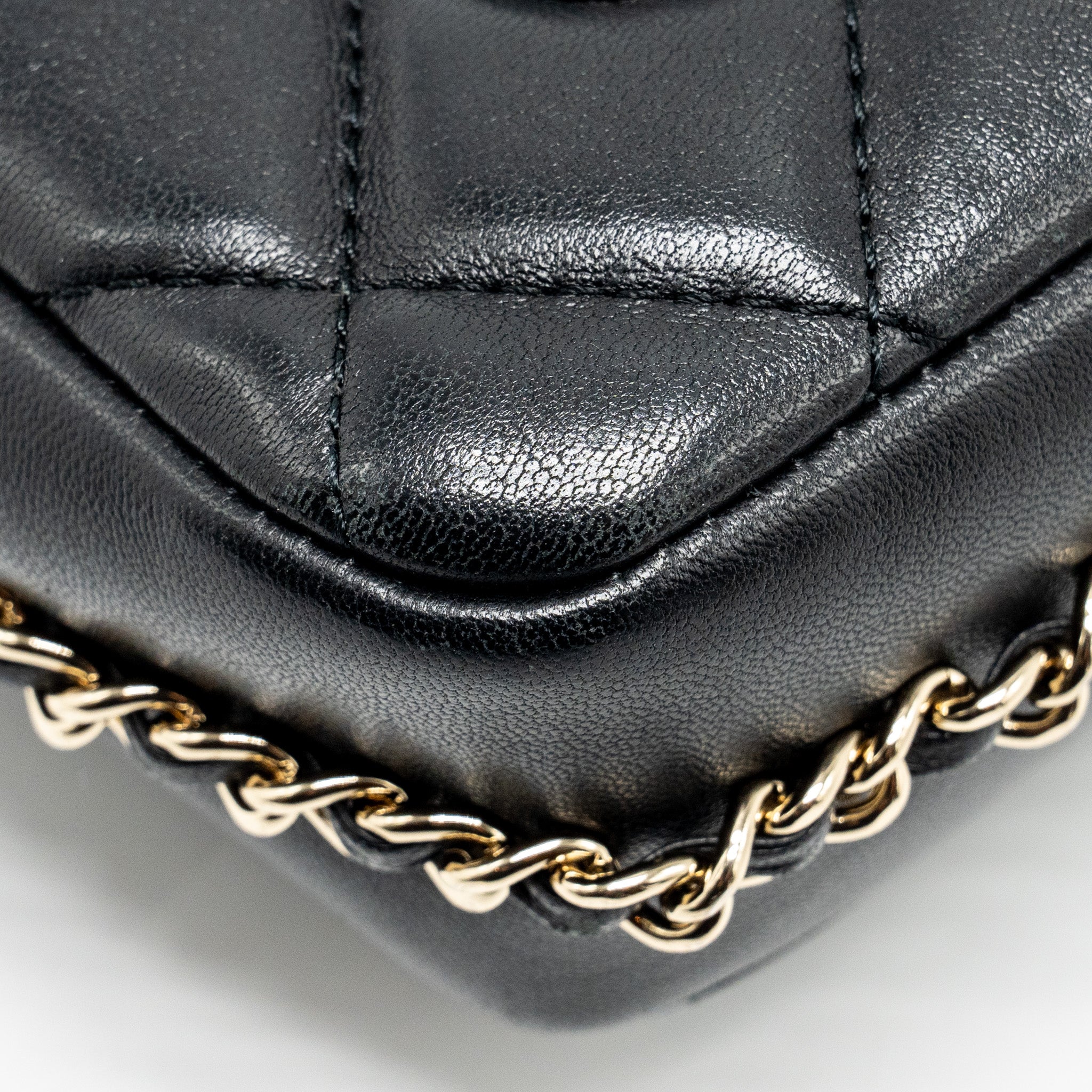 Chanel Pearl Chain Quilted Flap Bag Lambskin Black