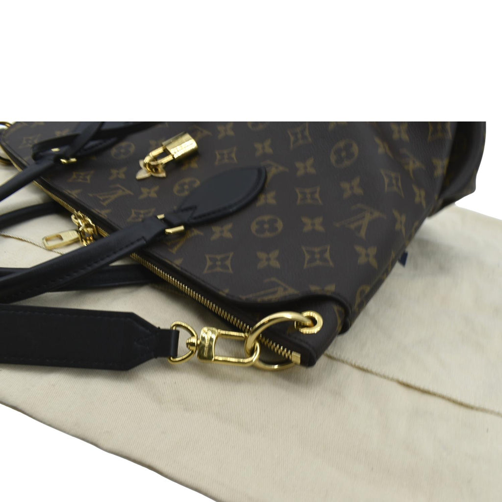 LOUIS VUITTON Flower Zipped MM Monogram Canvas Tote Bag Noir
