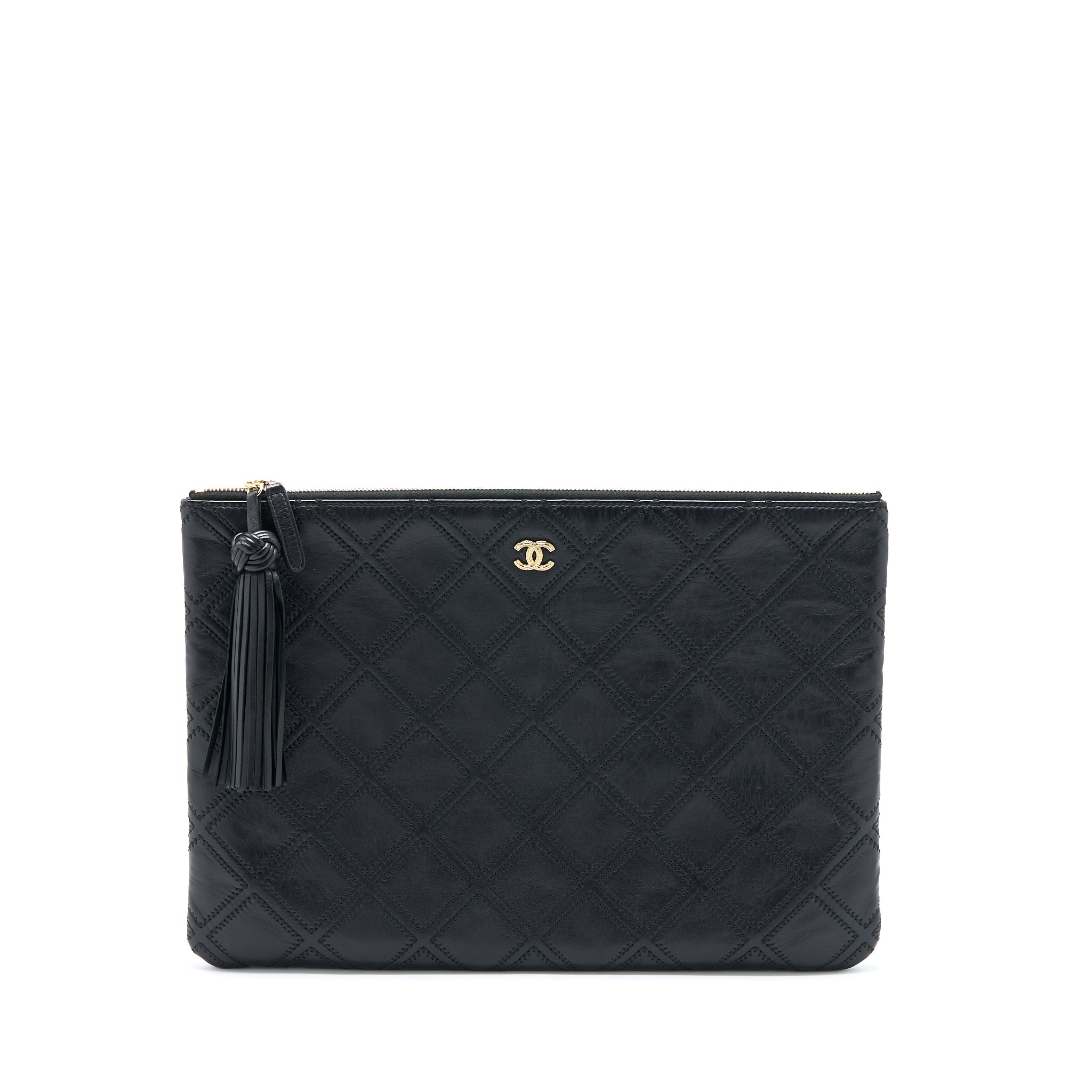 Chanel Quilted Pouch with Tassel Black L