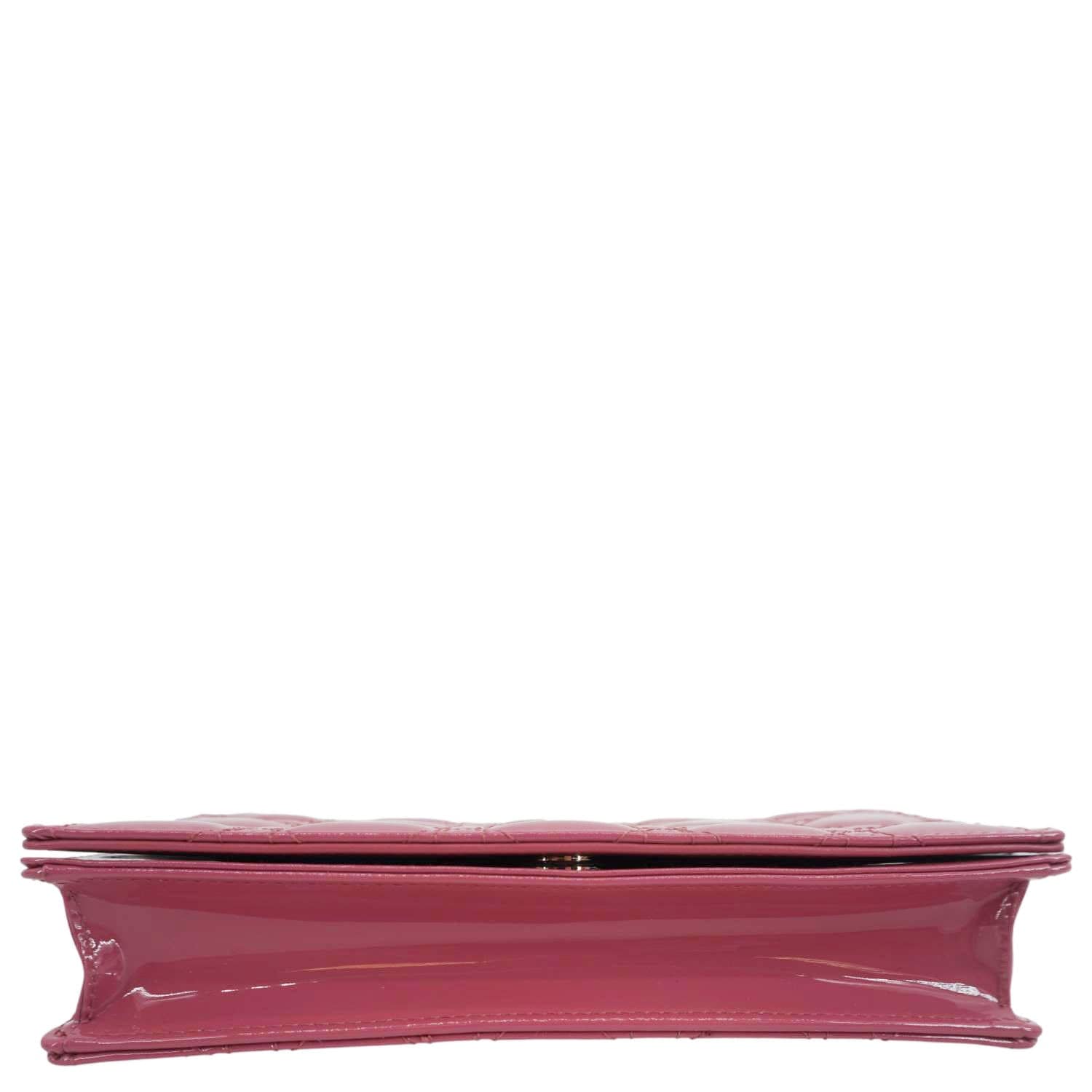 CHRISTIAN DIOR Lady Dior Patent Cannage Leather Chain Pouch Bag Pink