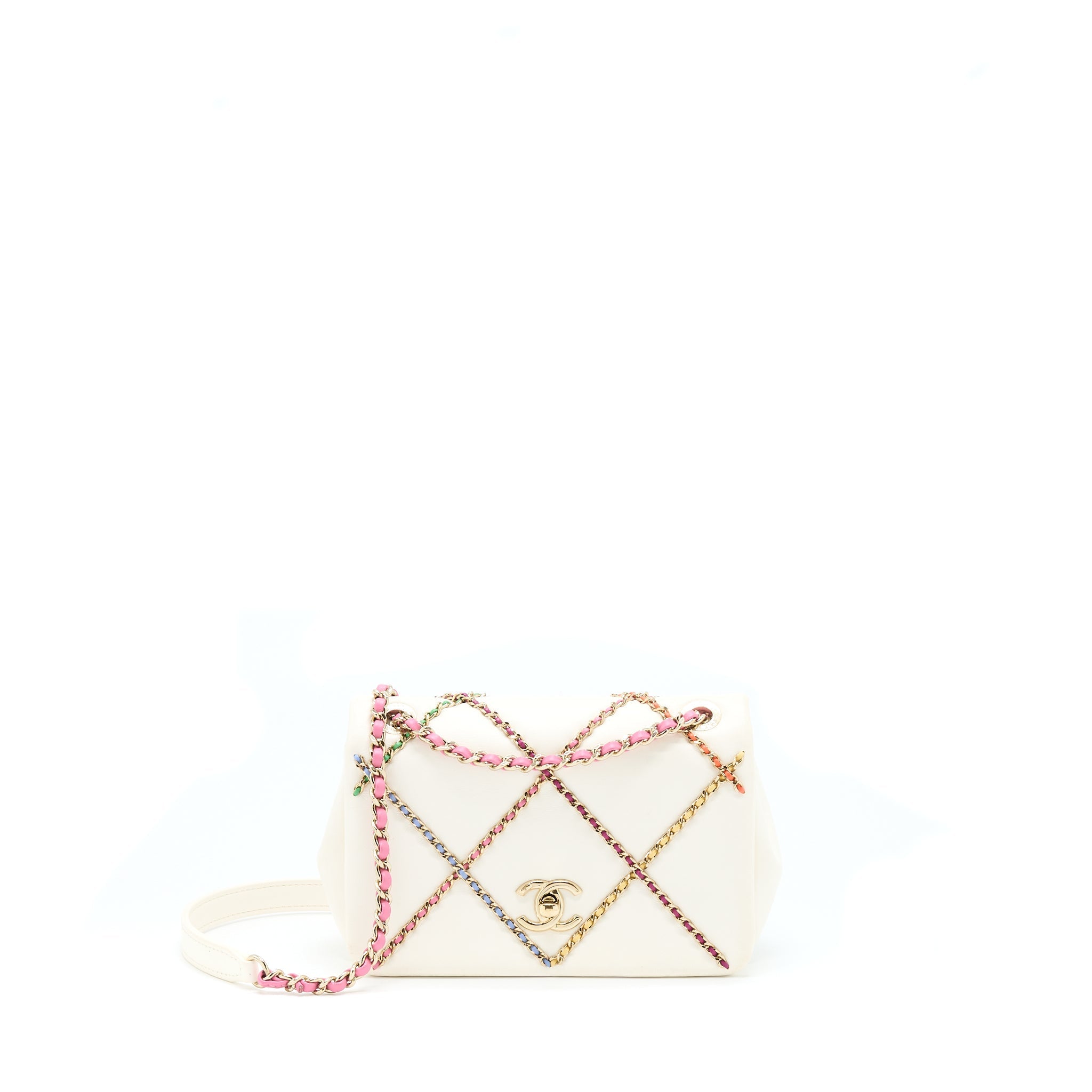 Chanel Small Flap Bag Lambskin White/Multicolor L
