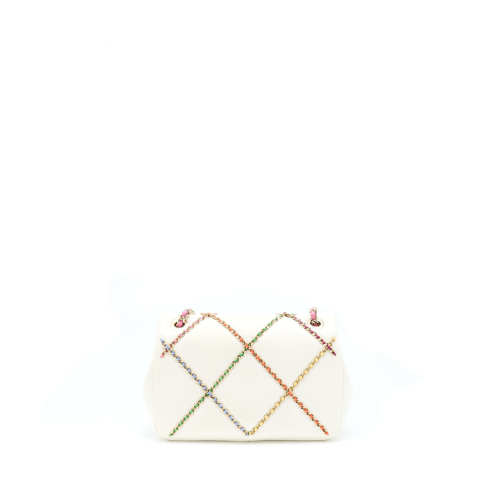 Chanel Small Flap Bag Lambskin White/Multicolor L