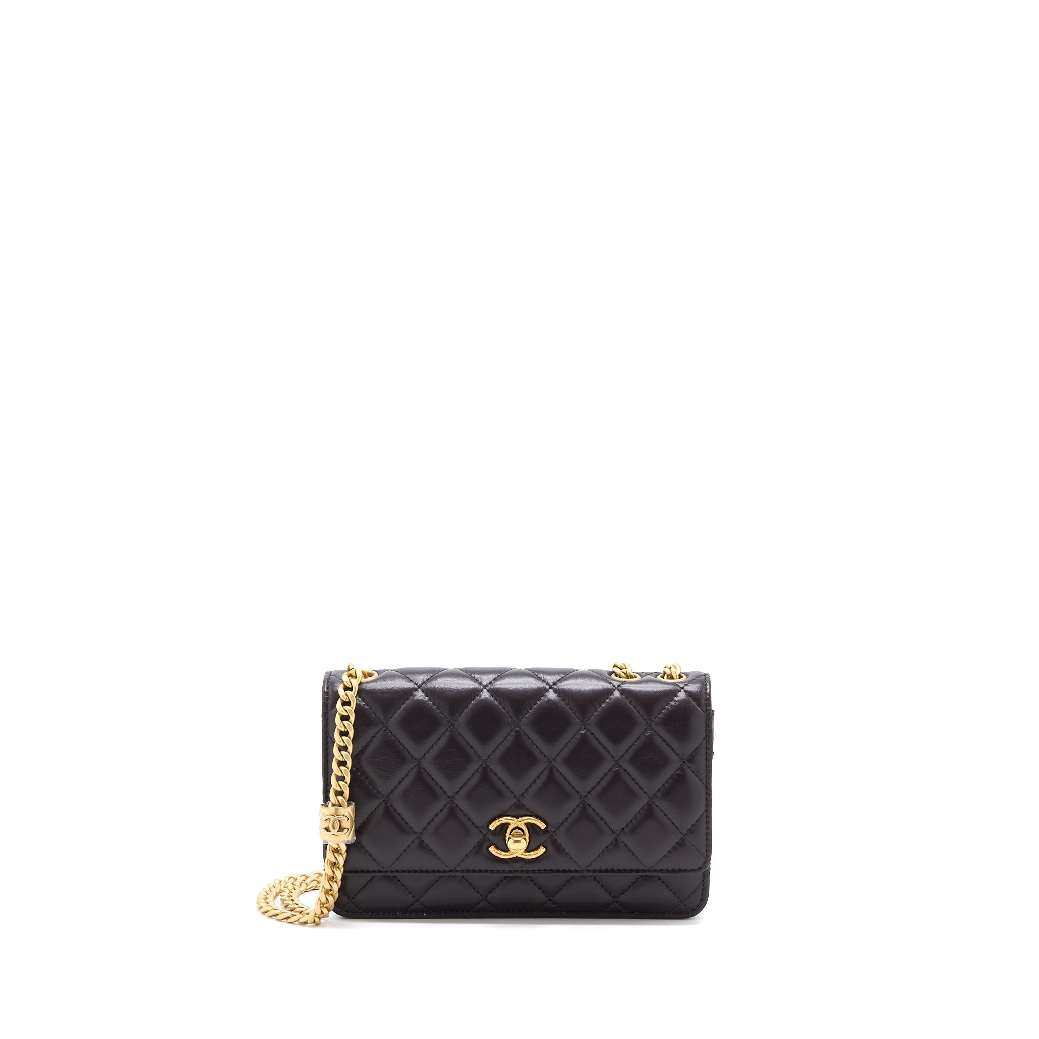 Chanel Gold Pillar Wallet On Chain Lambskin Dark Brown Brushed (Microchip)