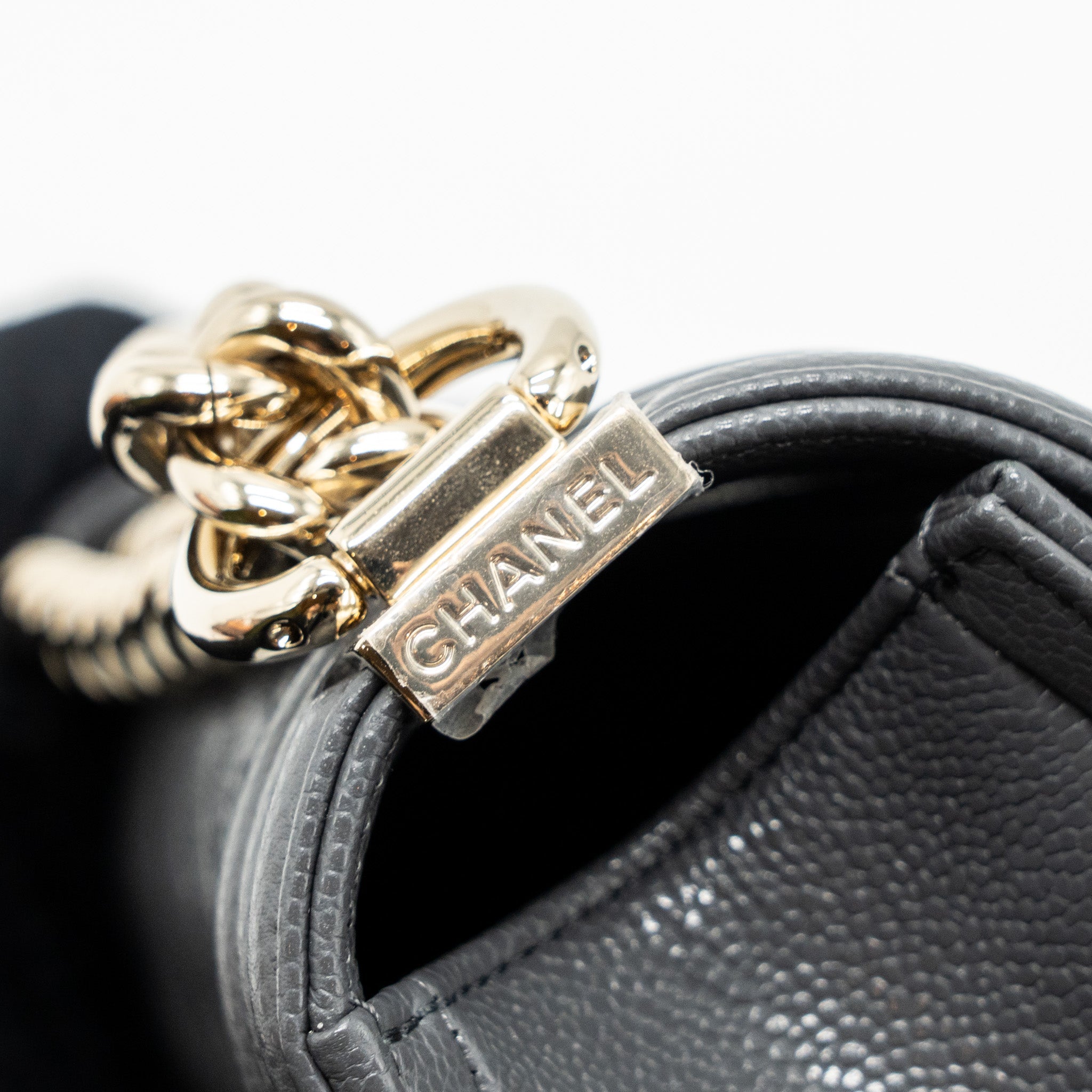Chanel small boy bag caviar grey L (microchip)