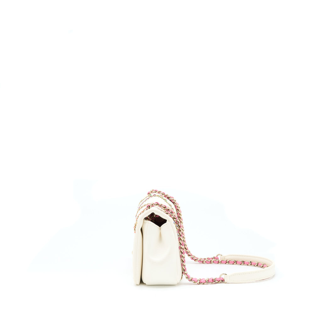 Chanel Small Flap Bag Lambskin White/Multicolor L