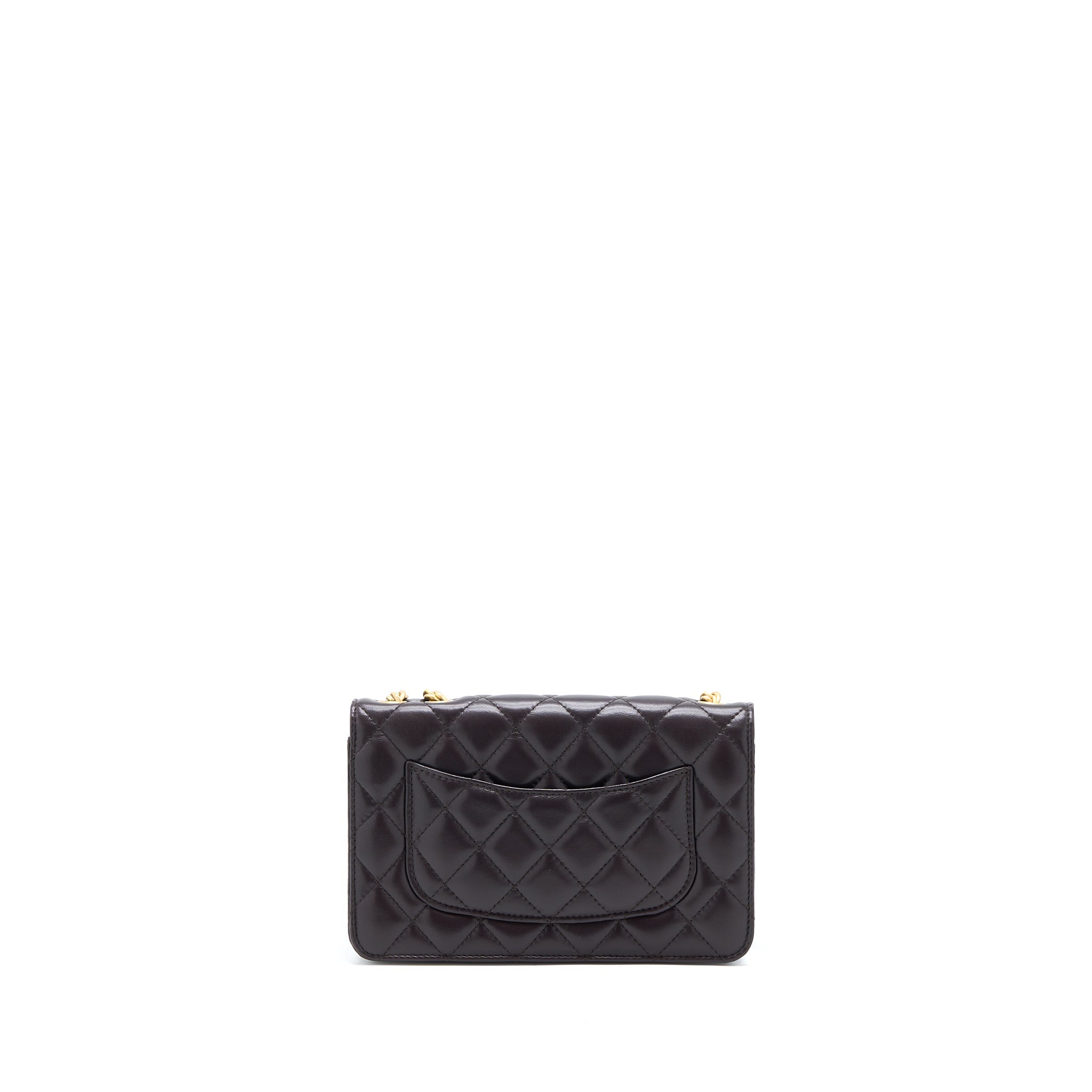 Chanel Gold Pillar Wallet On Chain Lambskin Dark Brown Brushed (Microchip)