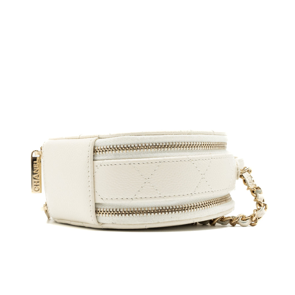 Chanel Top Handle Mini Round Vanity with Chain Caviar White L