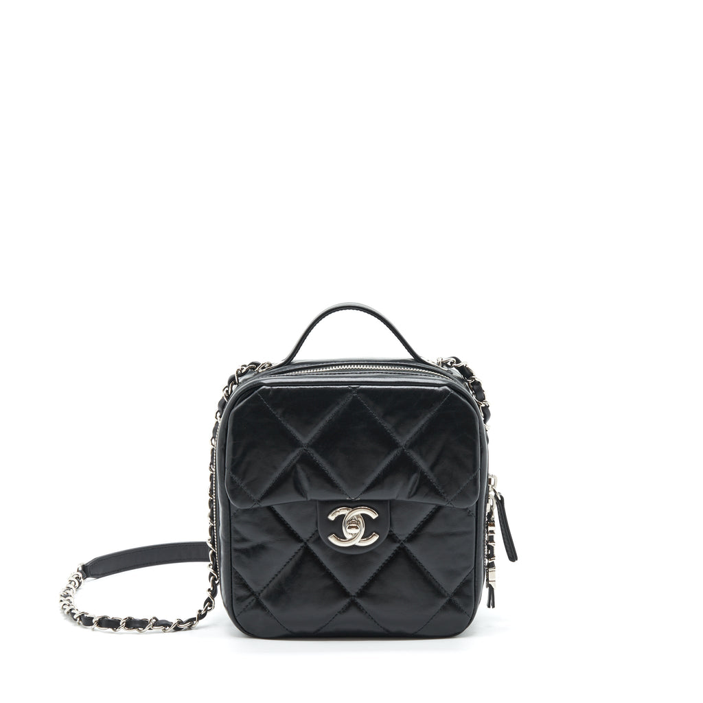Chanel Quilted Vertical Top Handle Bag Calfskin Black
