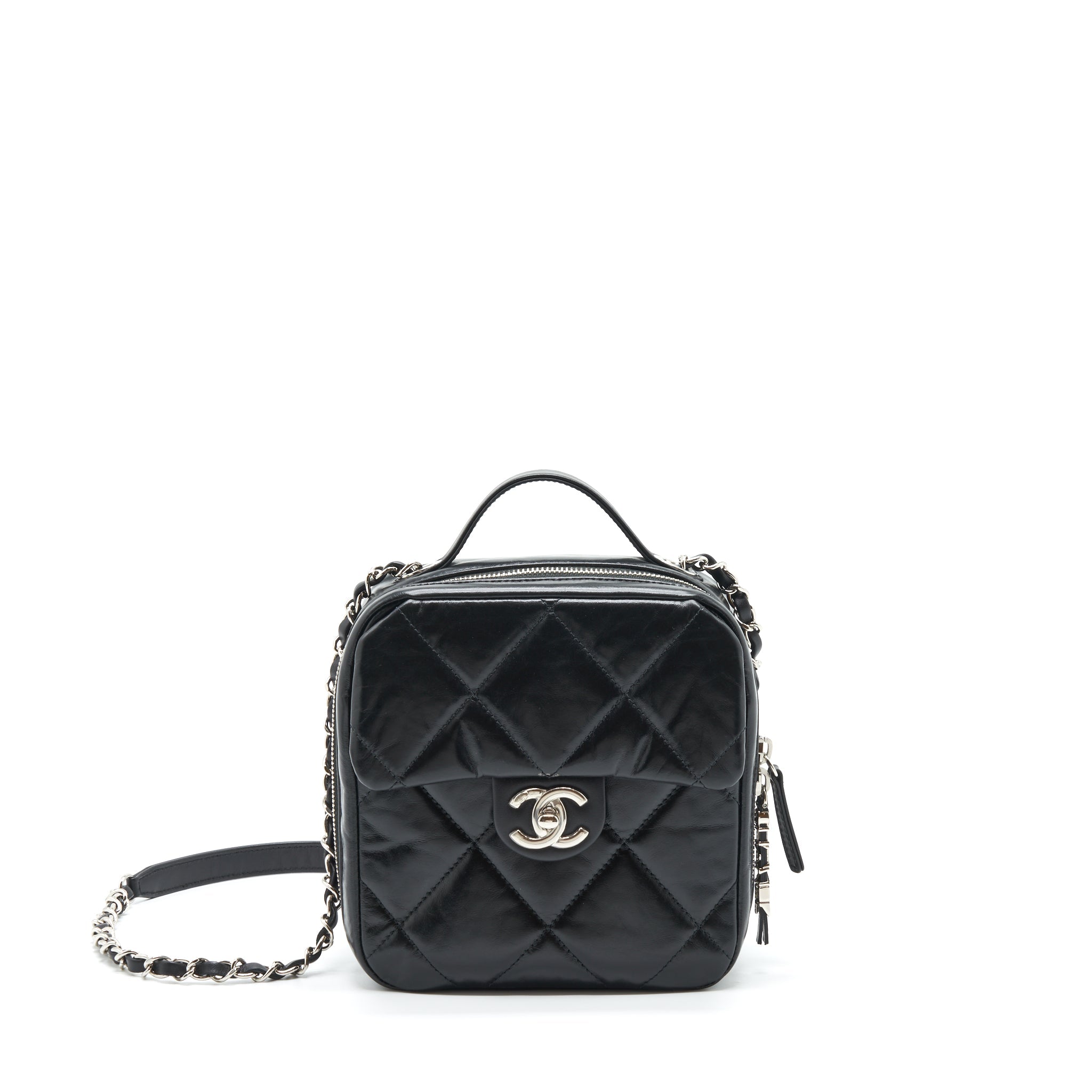 Chanel Quilted Vertical Top Handle Bag Calfskin Black