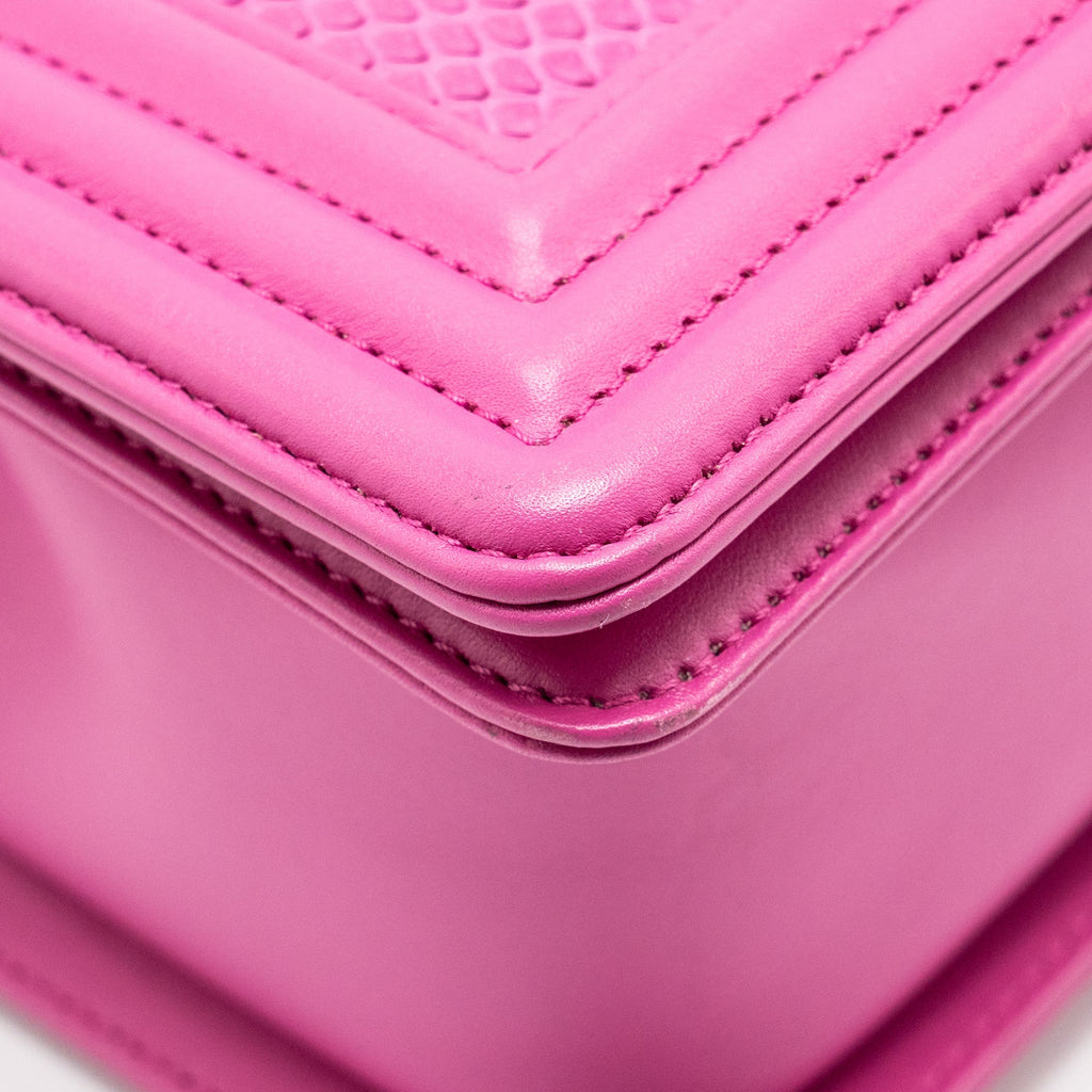 Chanel Medium Boy Flap Bag Python Pink Brushed