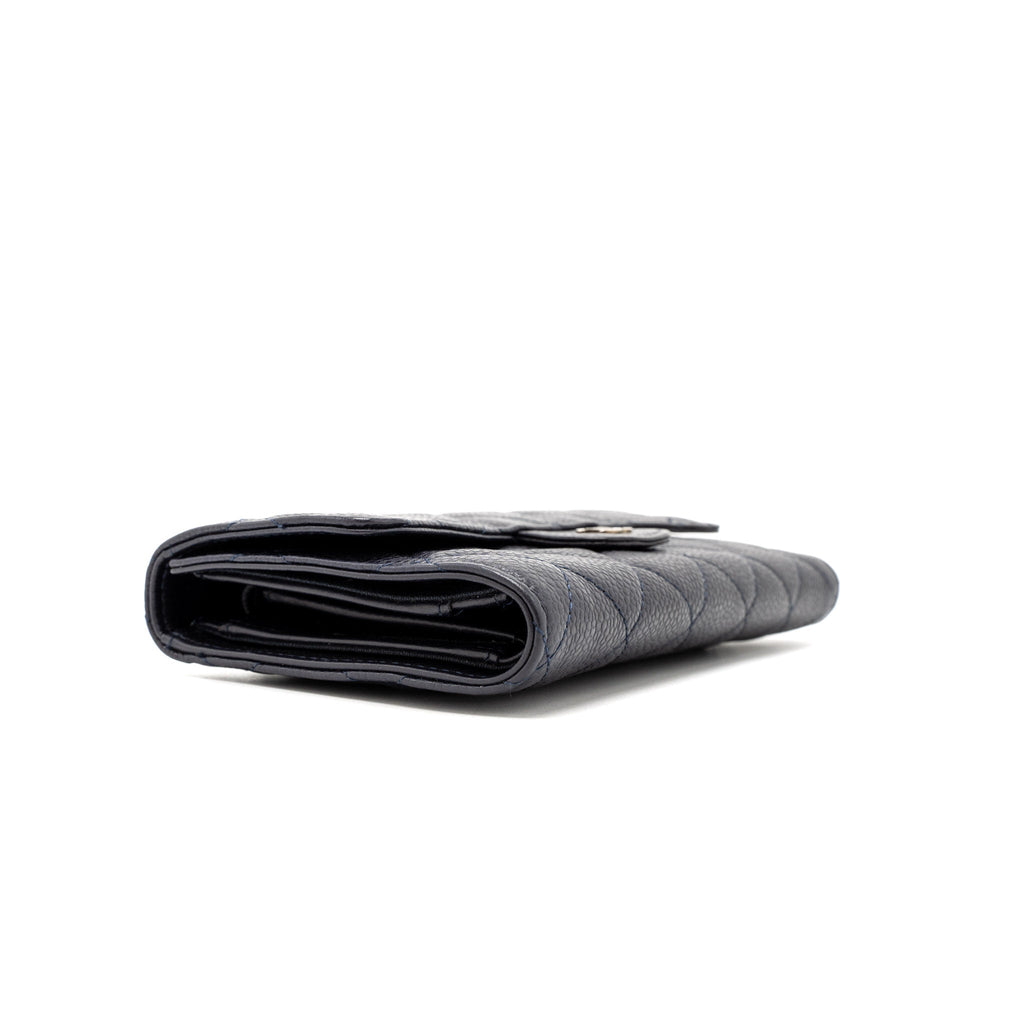 Chanel Classic Quilted Flap Long Wallet Caviar Dark Blue