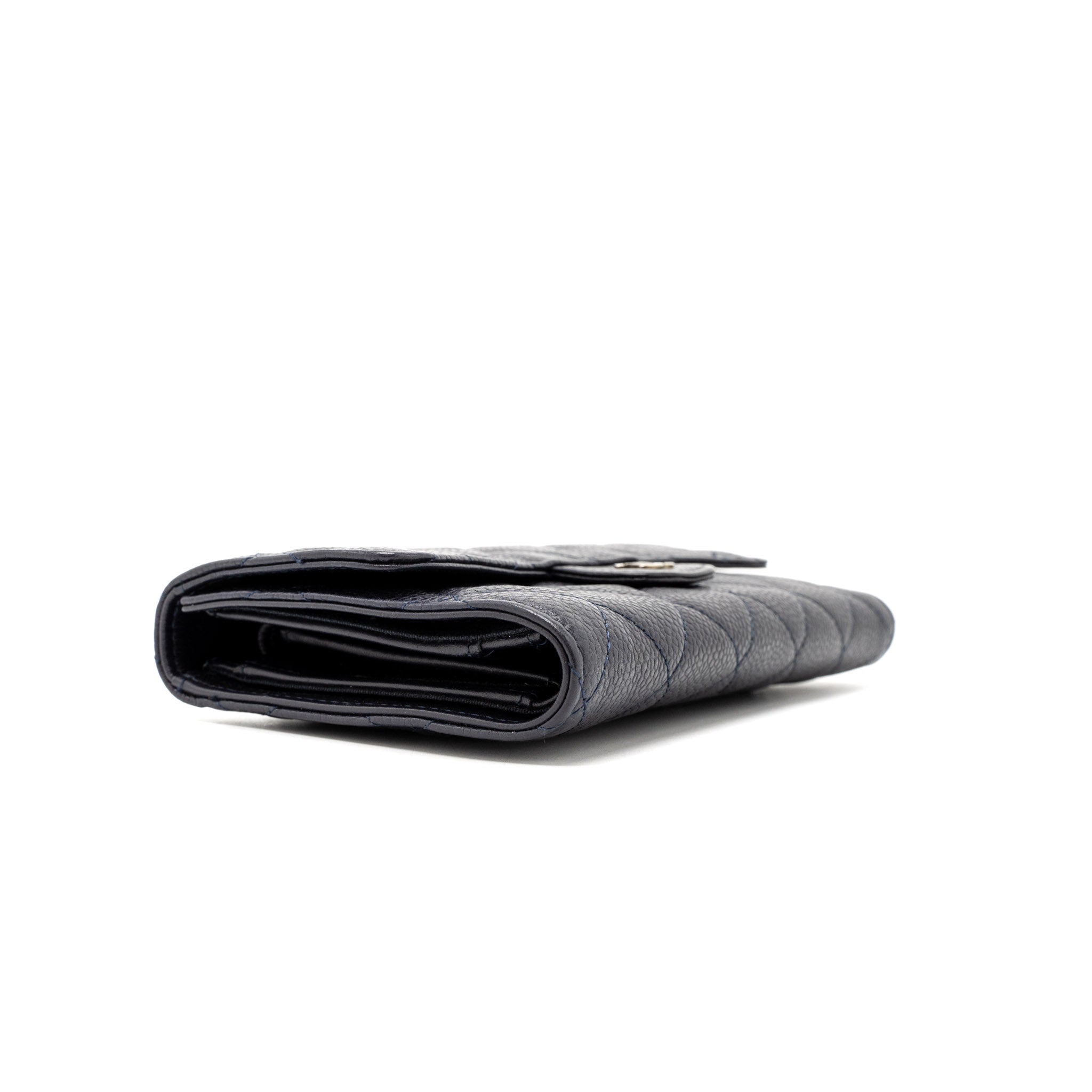Chanel Classic Quilted Flap Long Wallet Caviar Dark Blue